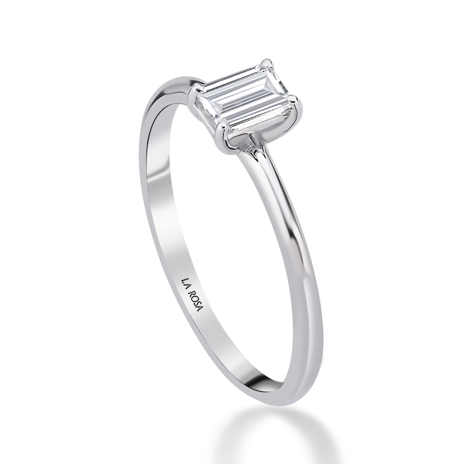 INEL DE LOGODNA LRY623 DIN AUR ALB 18K CU DIAMANT EMERALD CUT - Bijuterii LA ROSA