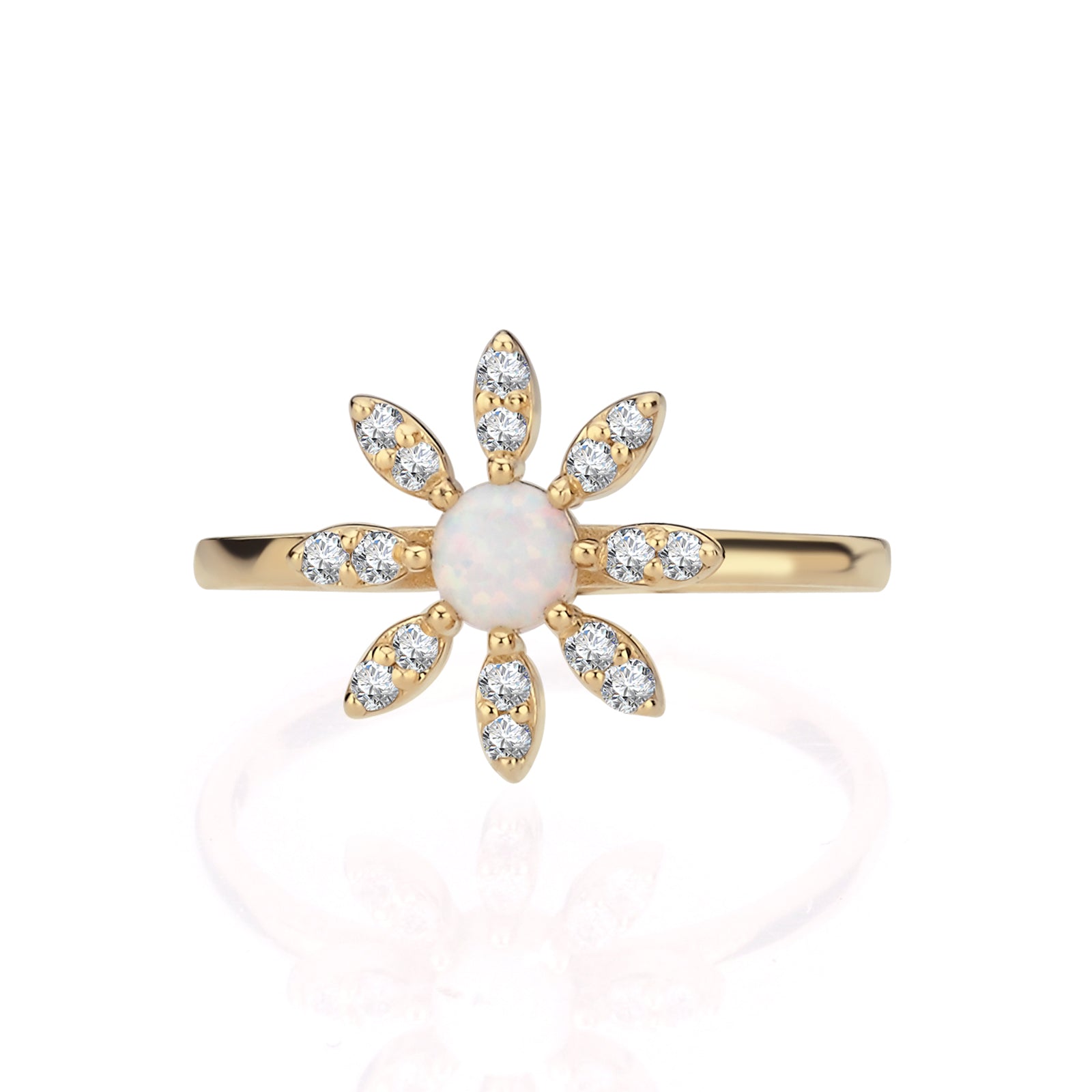 INEL INFINITE HEART DIN AUR GALBEN 14K FORMA FLOARE CU DIAMANTE SI OPAL - Bijuterii LA ROSA