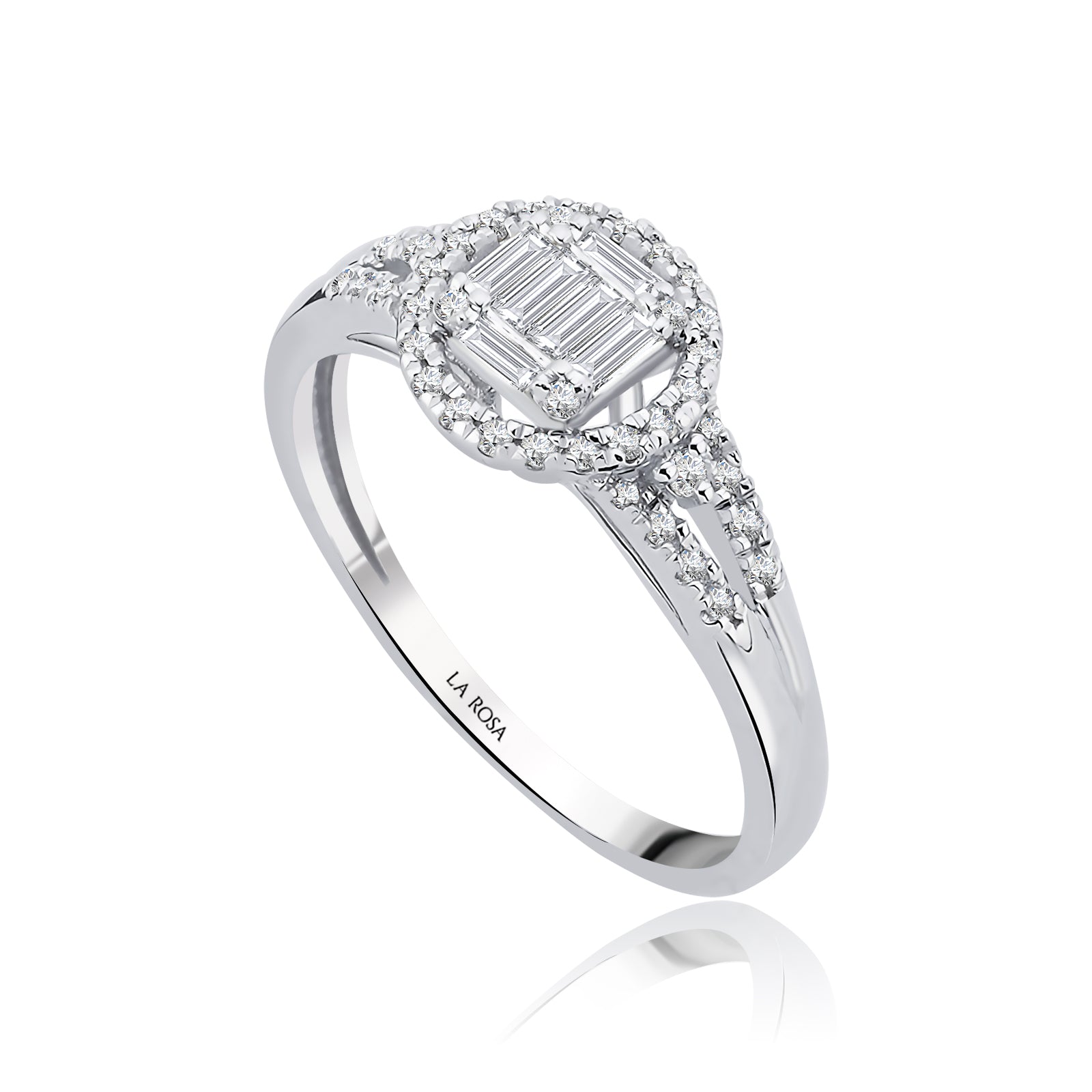 Inel de Logodna CN0062-R forma rotunda din aur alb 14k cu diamante baguette - Bijuterii LA ROSA