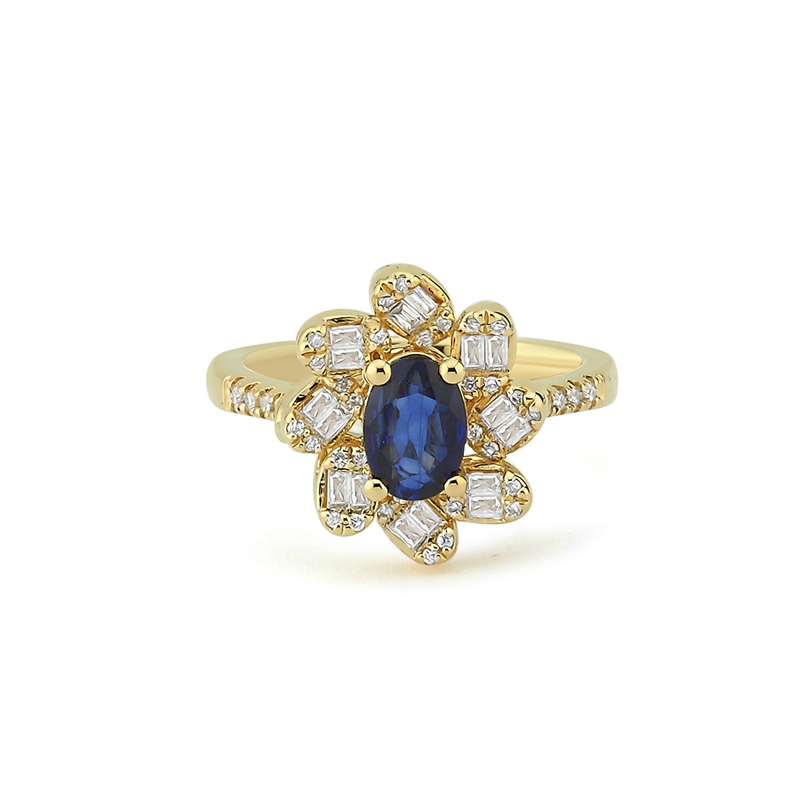 Inel CN0547R din aur galben 14k cu diamante si safir - Bijuterii LA ROSA