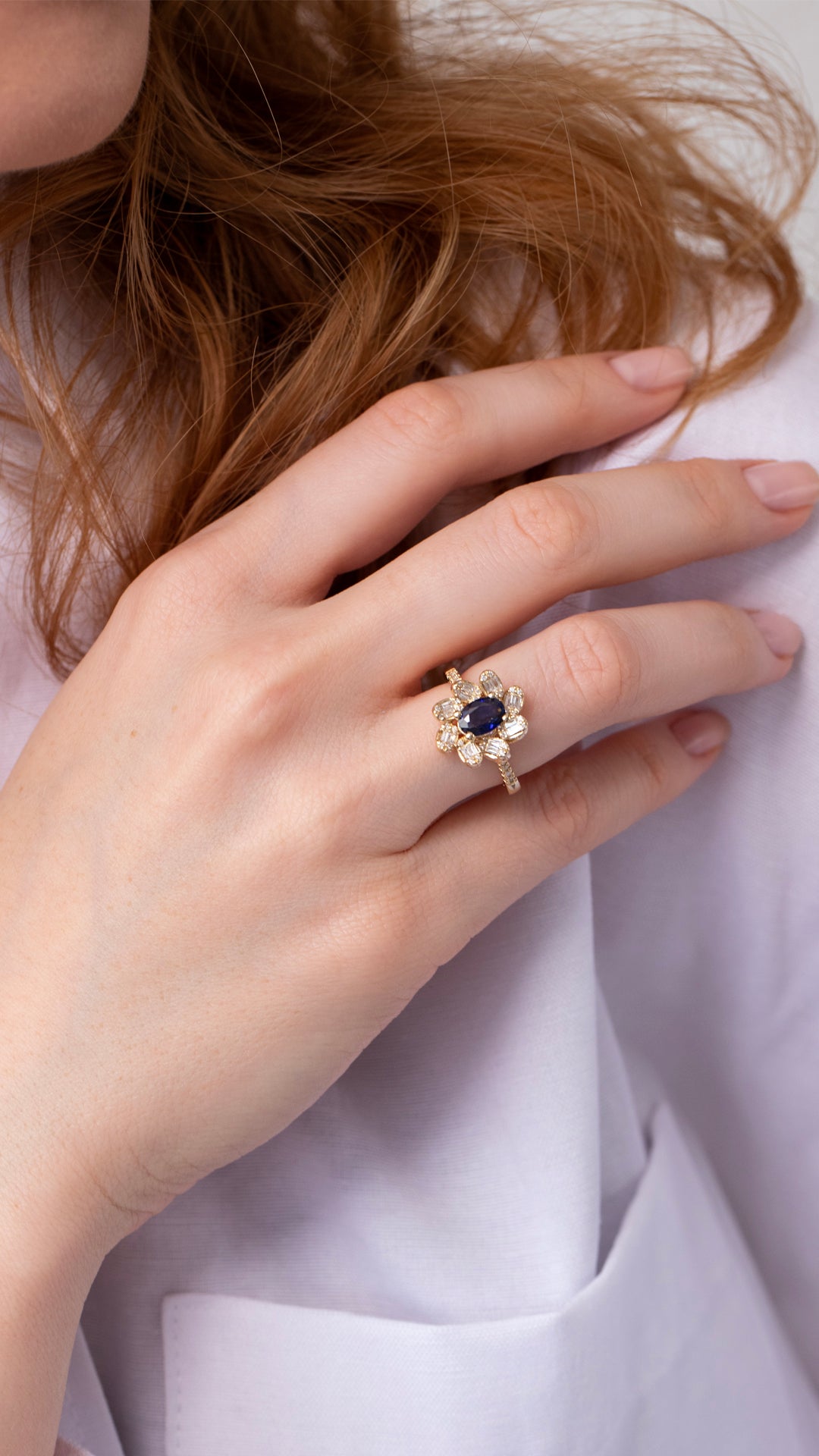 Inel CN0547R din aur galben 14k cu diamante si safir - Bijuterii LA ROSA