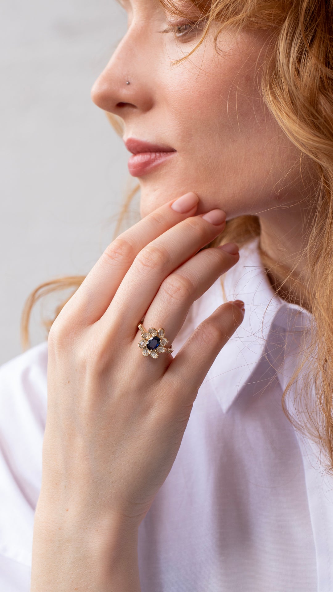 Inel CN0547R din aur galben 14k cu diamante si safir - Bijuterii LA ROSA