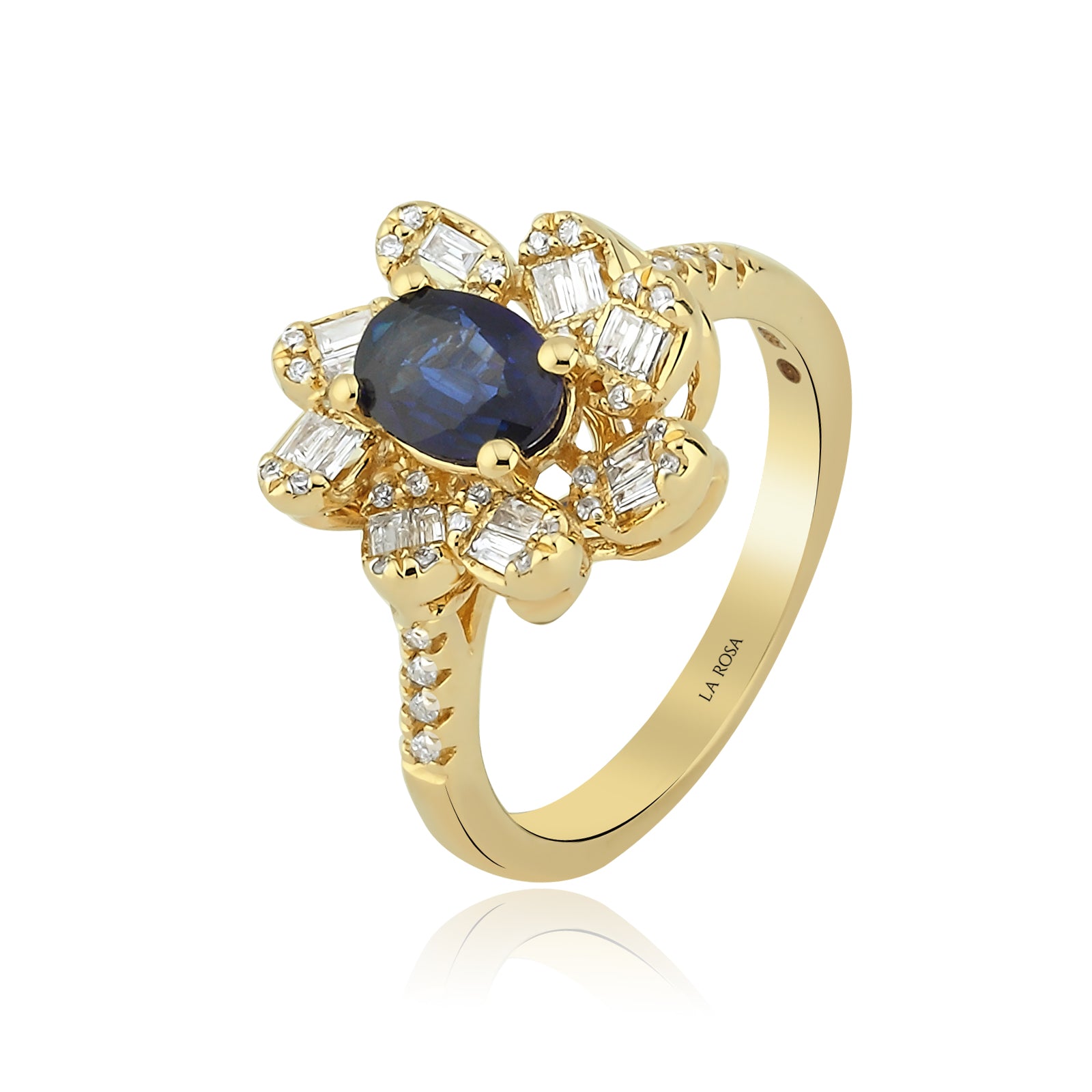 Inel CN0547R din aur galben 14k cu diamante si safir - Bijuterii LA ROSA