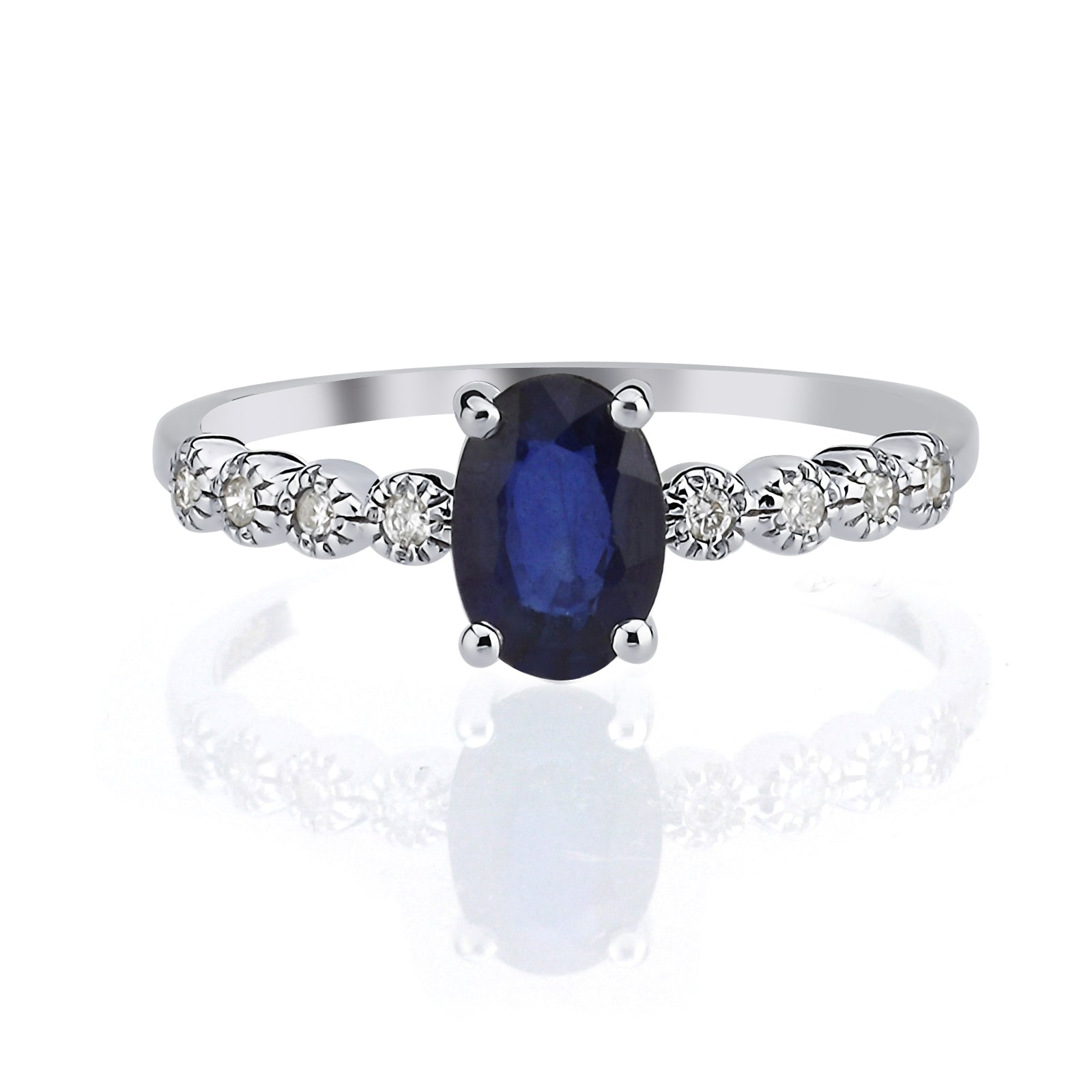 Inel CN1222R din aur alb 14k cu diamante si safir - Bijuterii LA ROSA