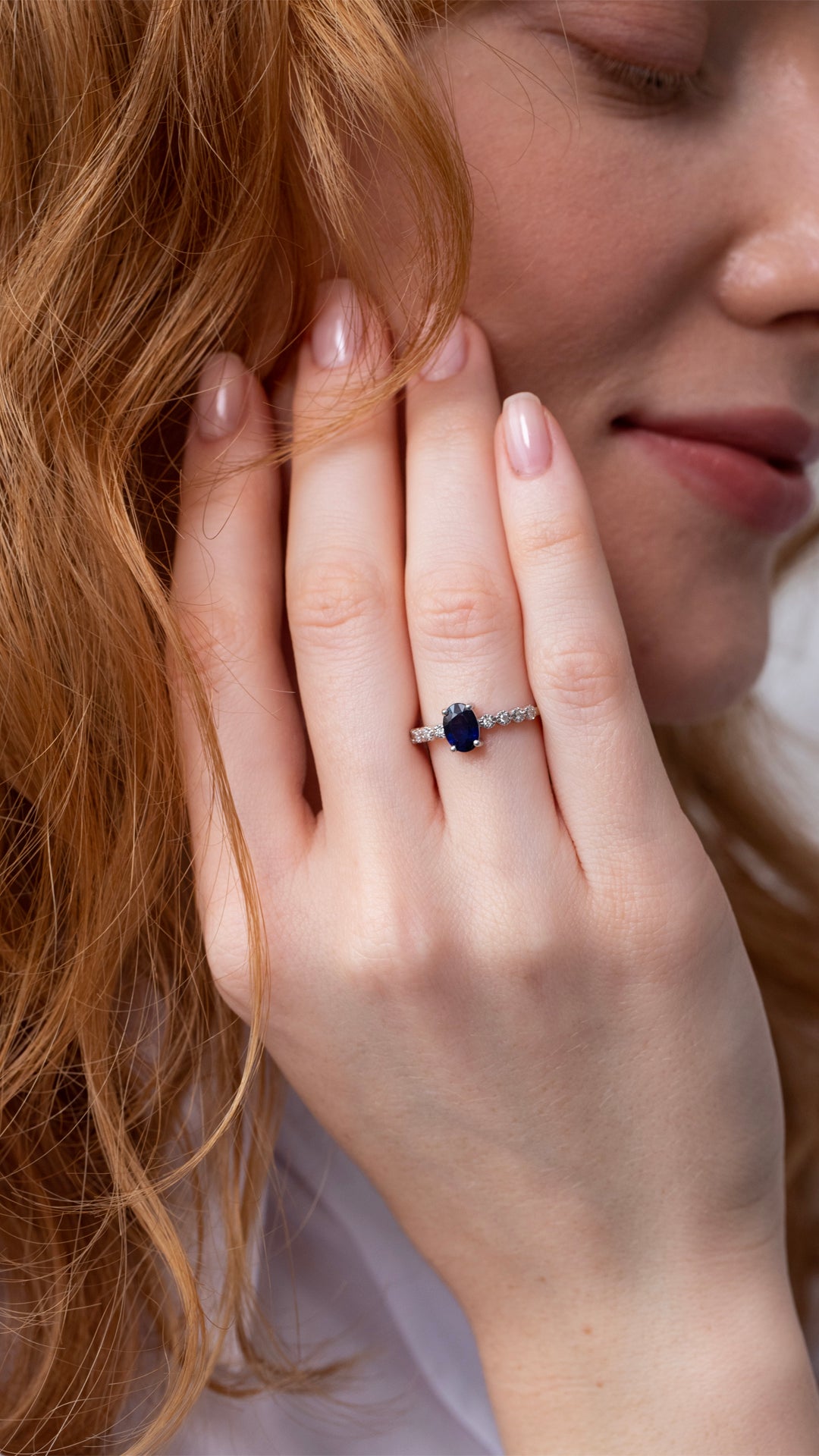 Inel CN1222R din aur alb 14k cu diamante si safir - Bijuterii LA ROSA
