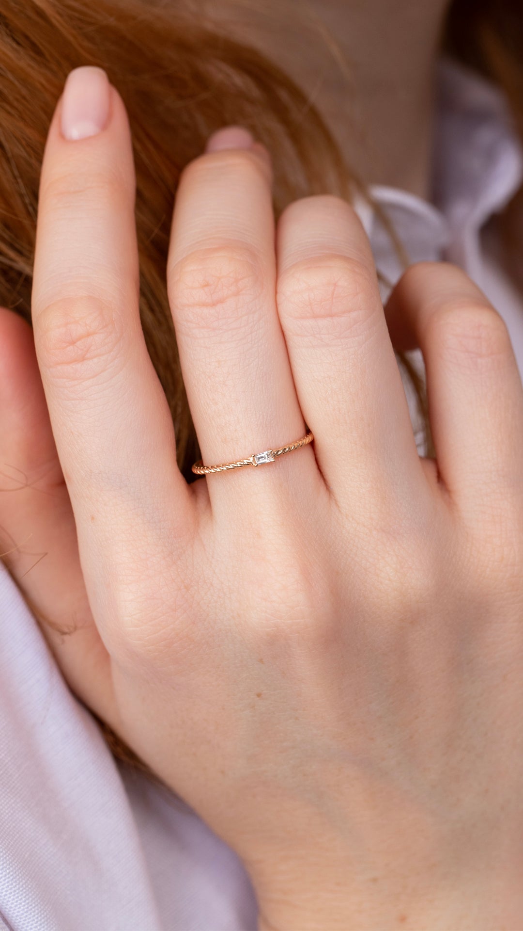 Inel HD0092R din aur roz 14k cu diamant bagheta - Bijuterii LA ROSA