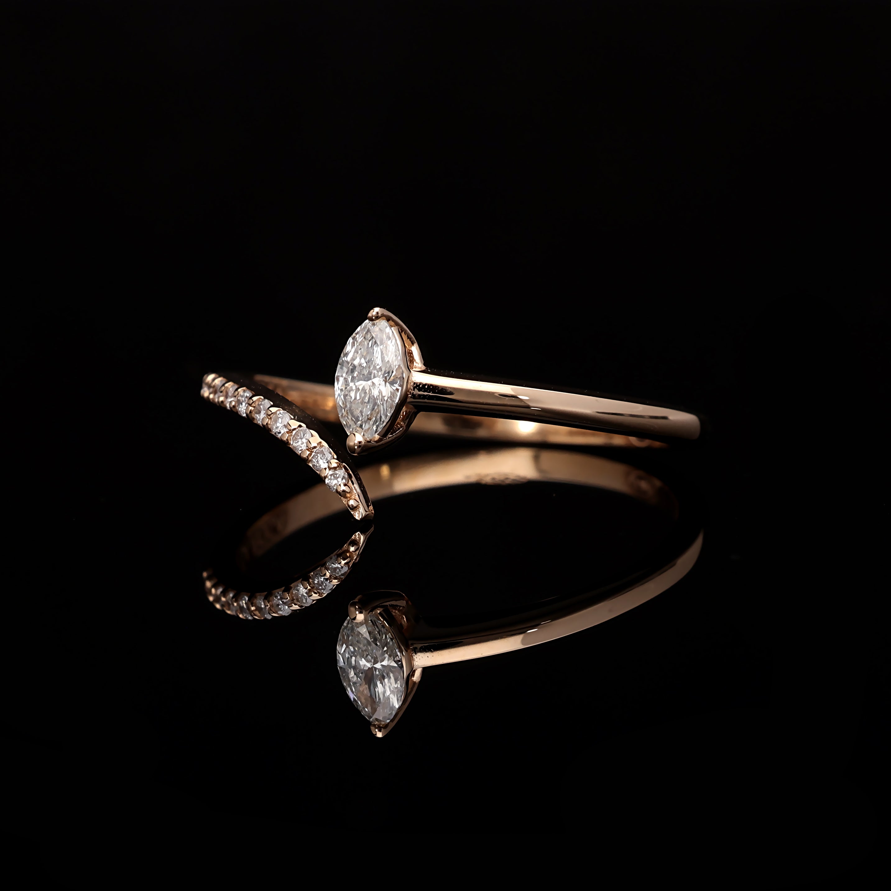 Inel HD0308R din aur roz 14k cu diamante - Bijuterii LA ROSA