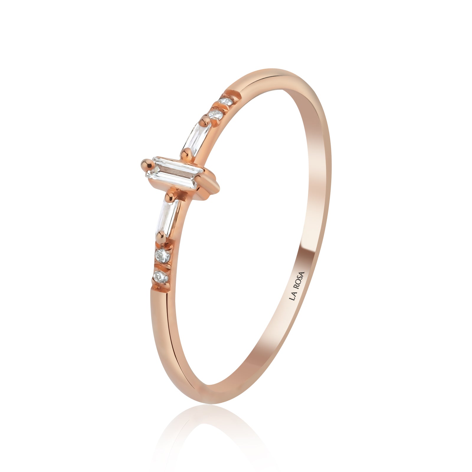 Inel HD0359R din aur roz 14k cu diamante bagheta - Bijuterii LA ROSA