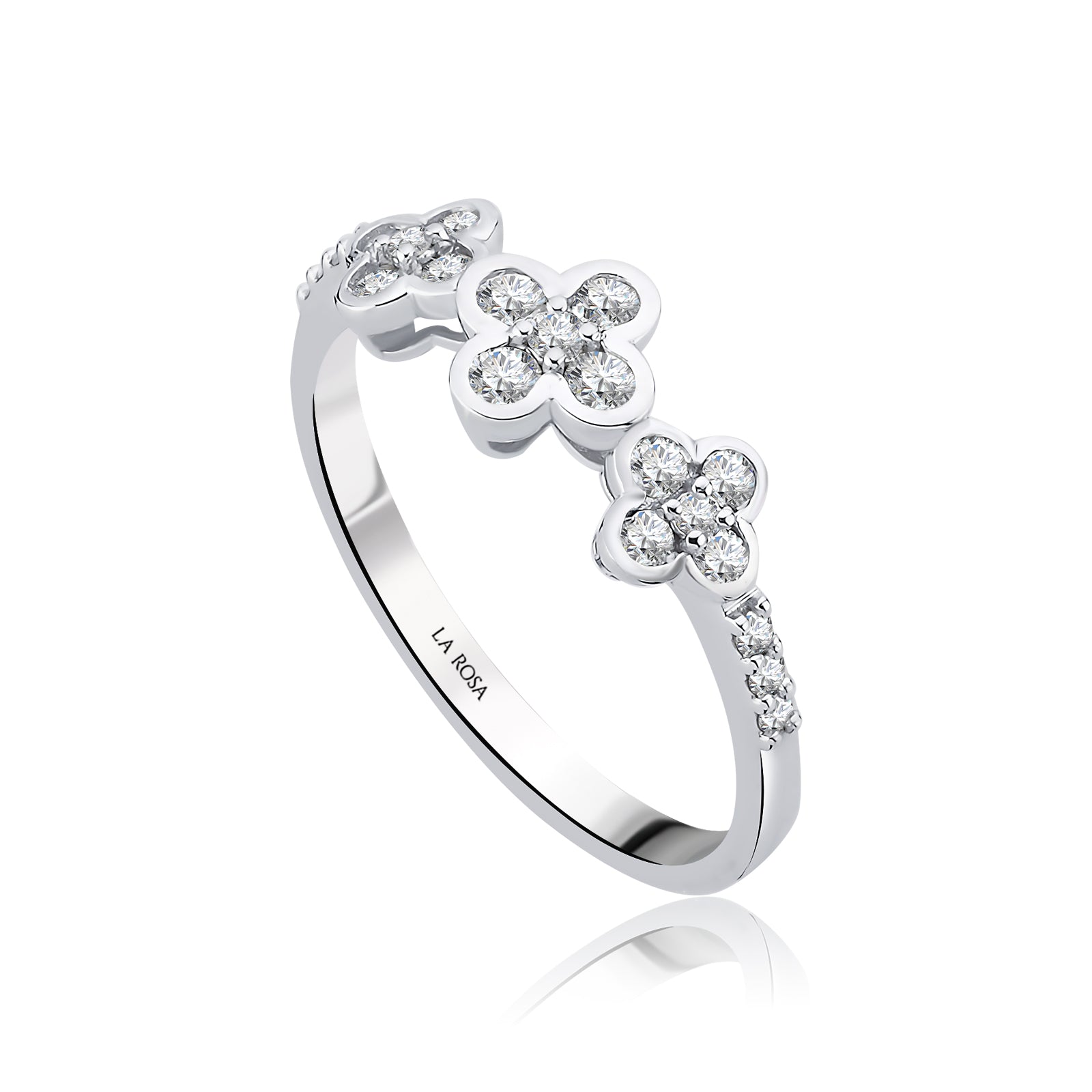 Inel HD0460-R model trei flori din aur alb 14k cu diamante - Bijuterii LA ROSA