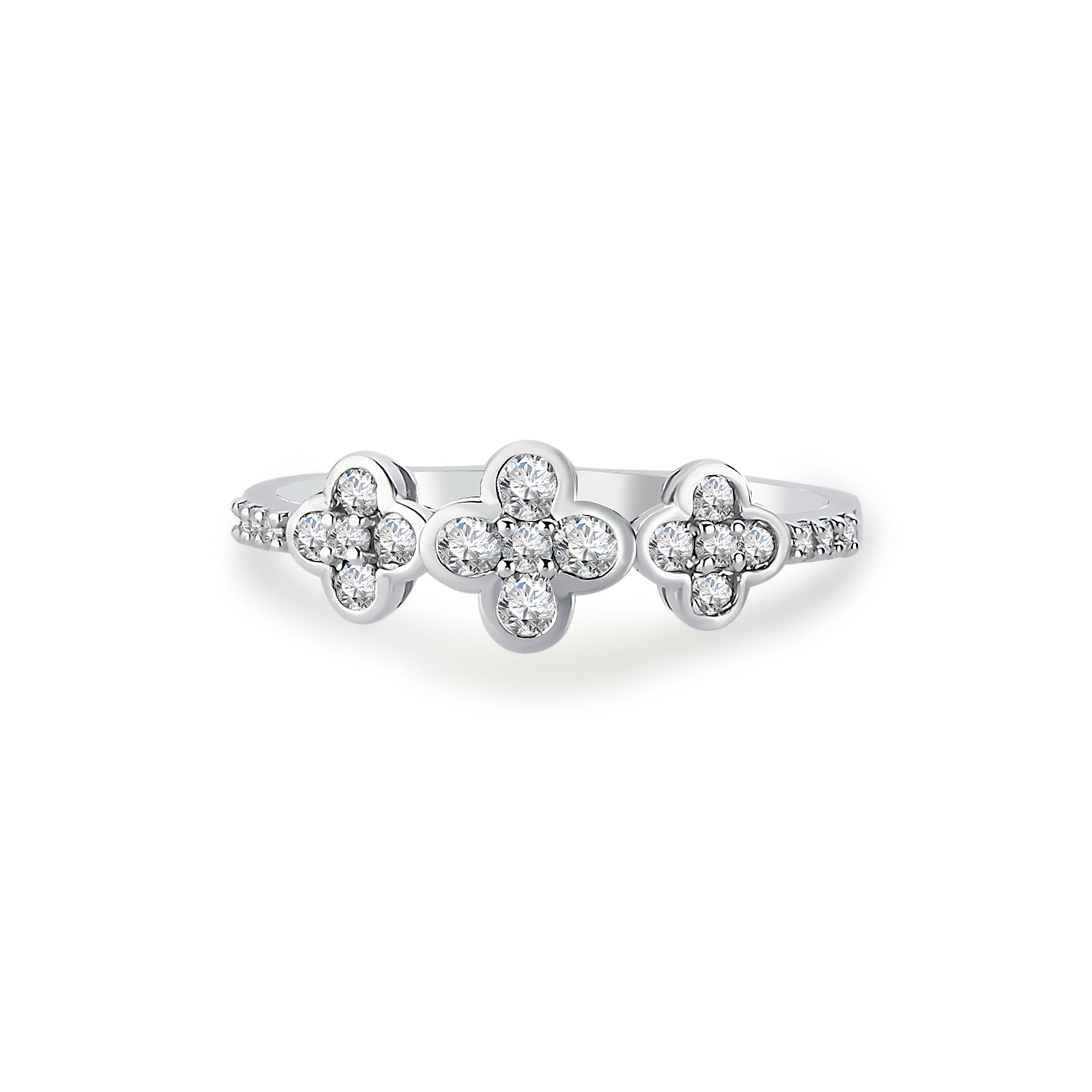 Inel HD0460-R model trei flori din aur alb 14k cu diamante - Bijuterii LA ROSA