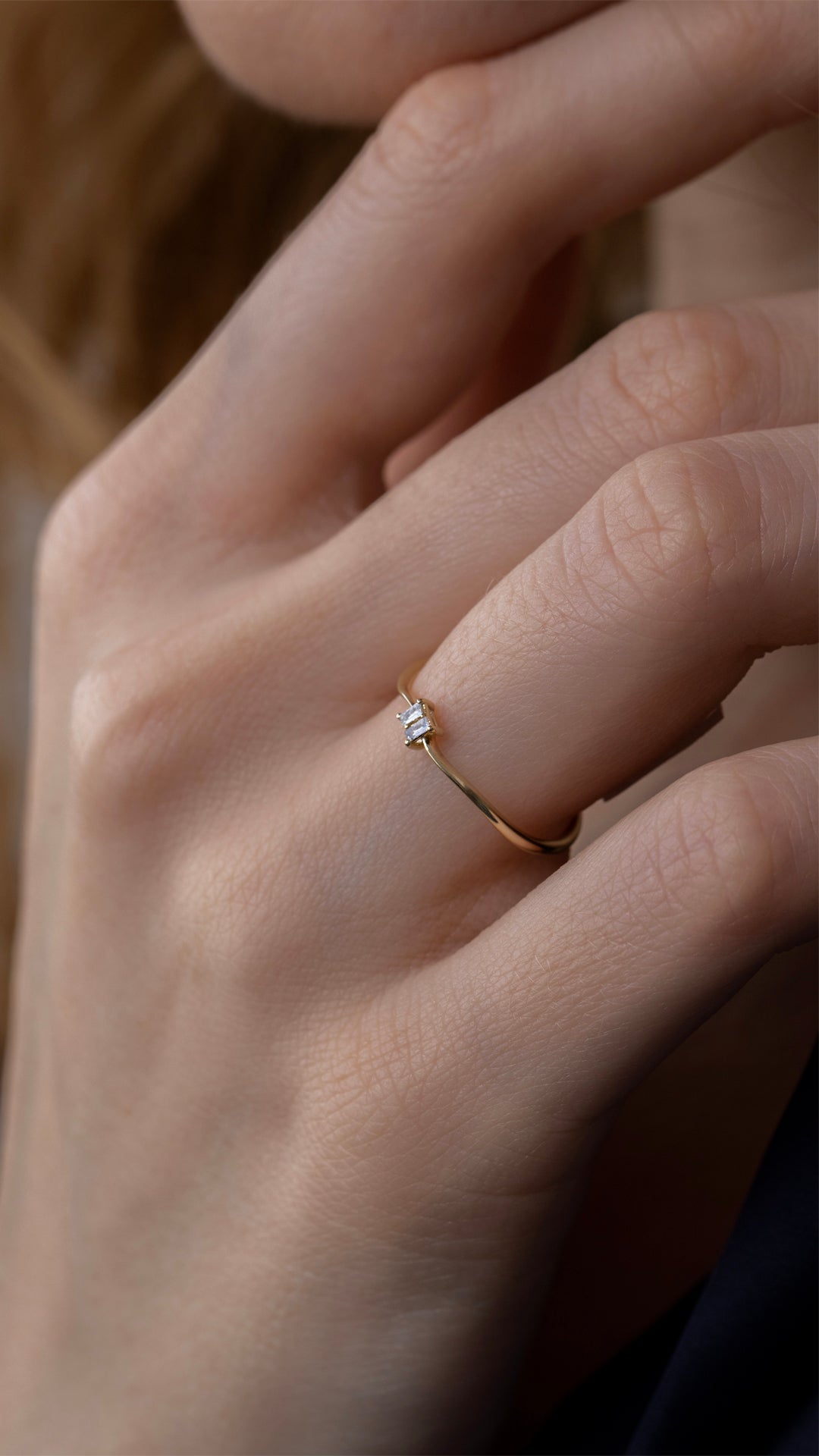 Inel HD0480R din aur galben 14k cu diamante bagheta - Bijuterii LA ROSA