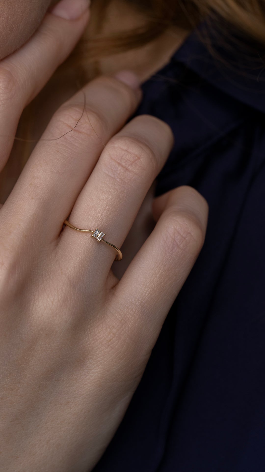 Inel HD0480R din aur galben 14k cu diamante bagheta - Bijuterii LA ROSA