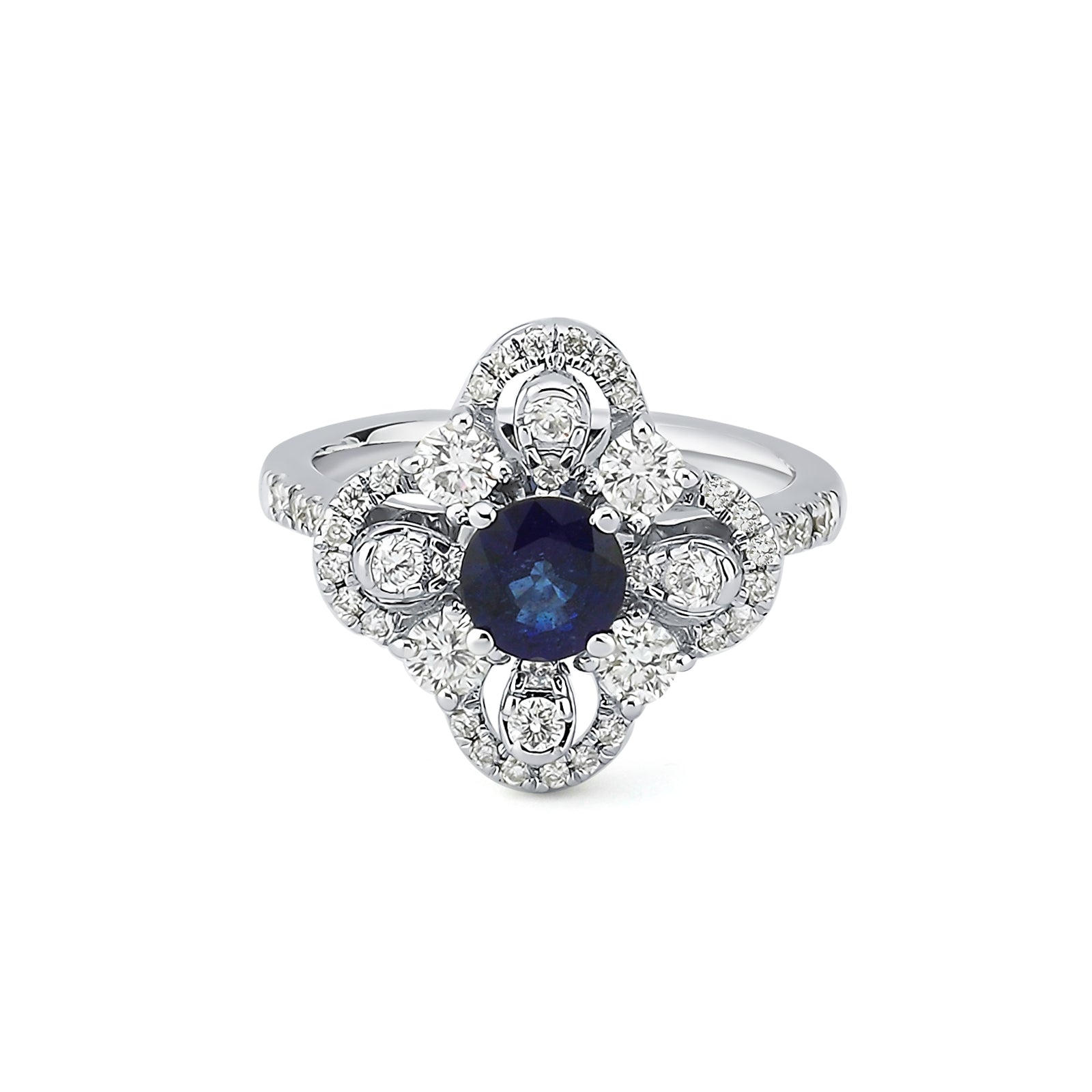 Inel HD0605R din aur alb 14k cu diamante si safir - Bijuterii LA ROSA