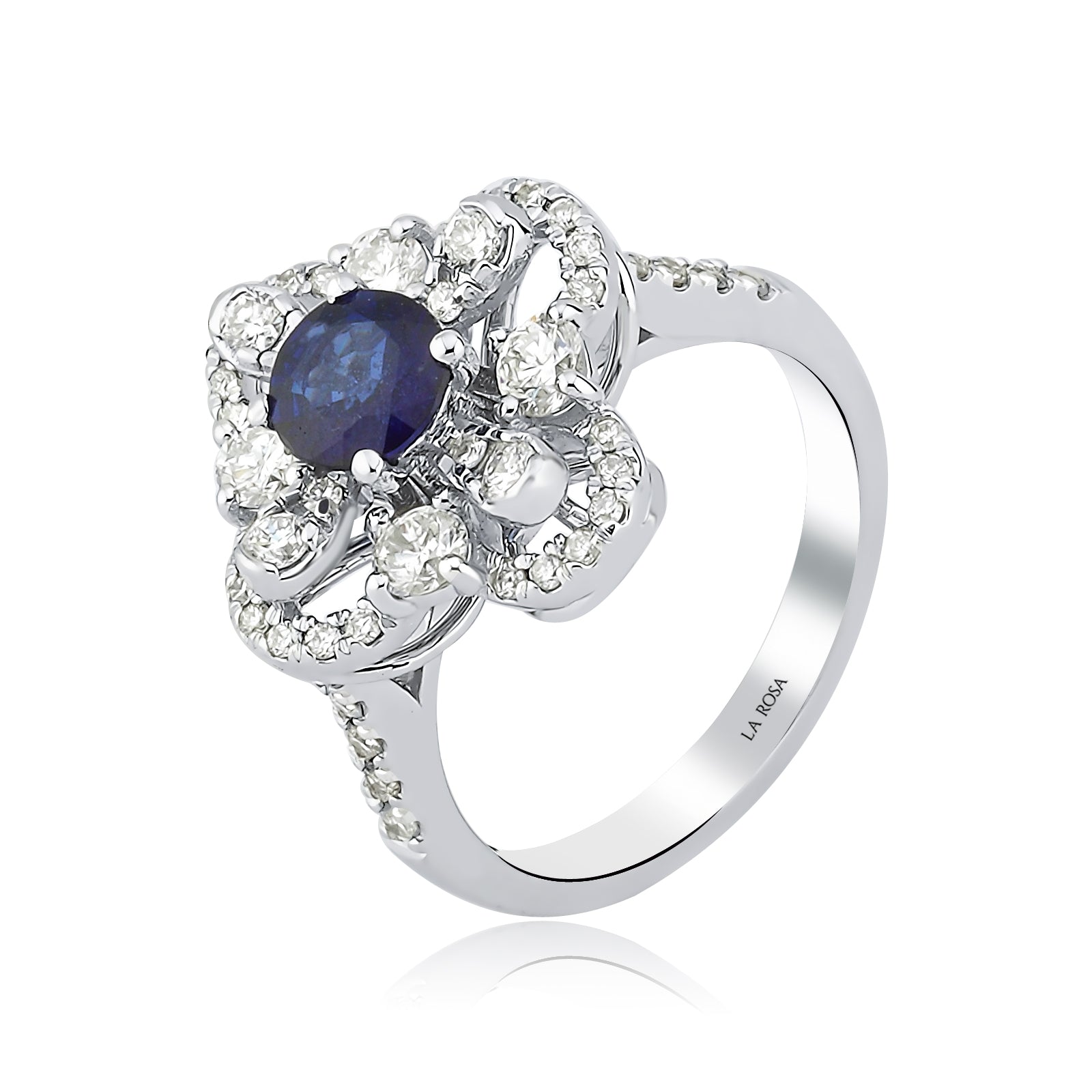 Inel HD0605R din aur alb 14k cu diamante si safir - Bijuterii LA ROSA