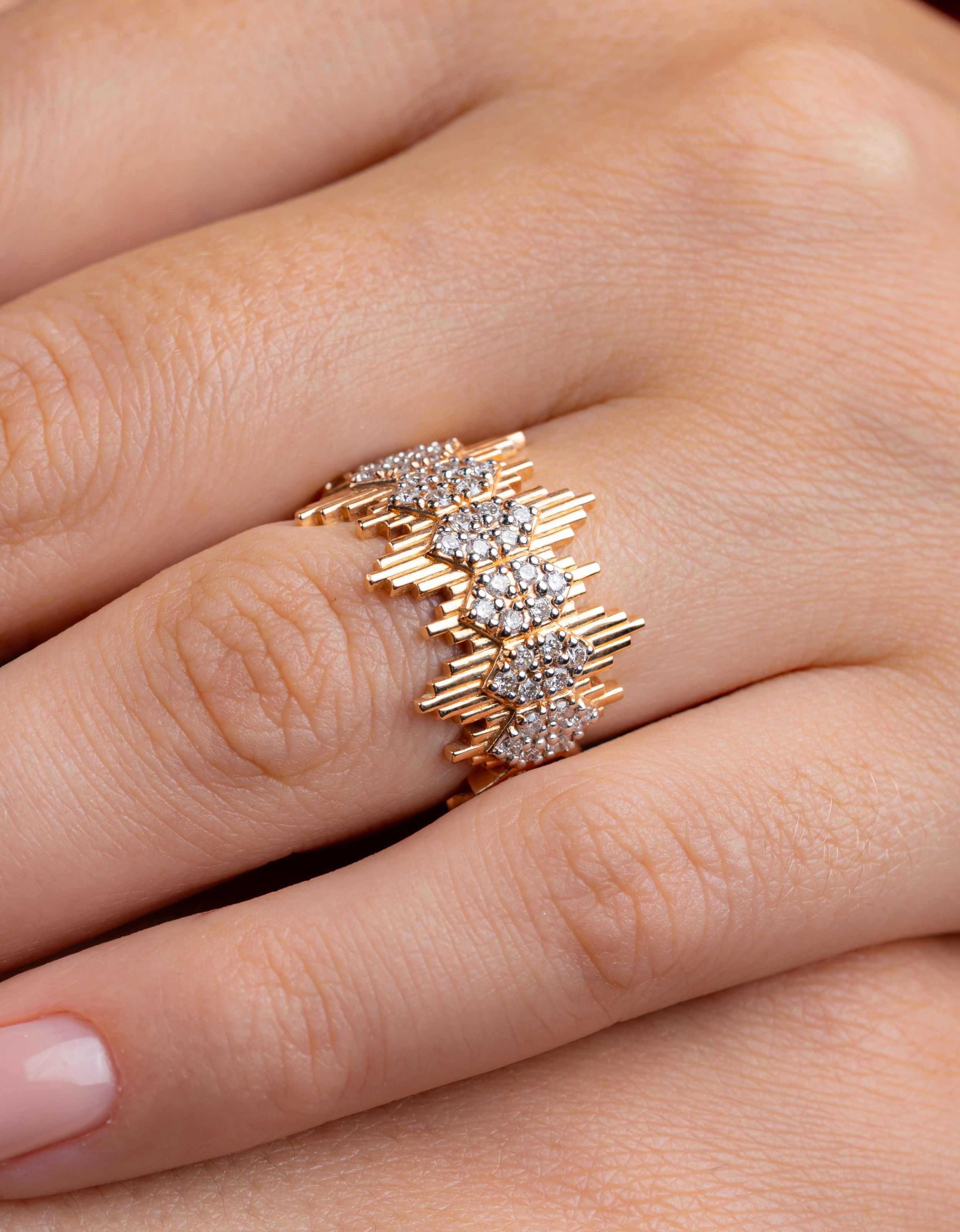 Inel liniar LRSR0005 din aur roz 14k cu diamante naturale rotunde 0.53ct