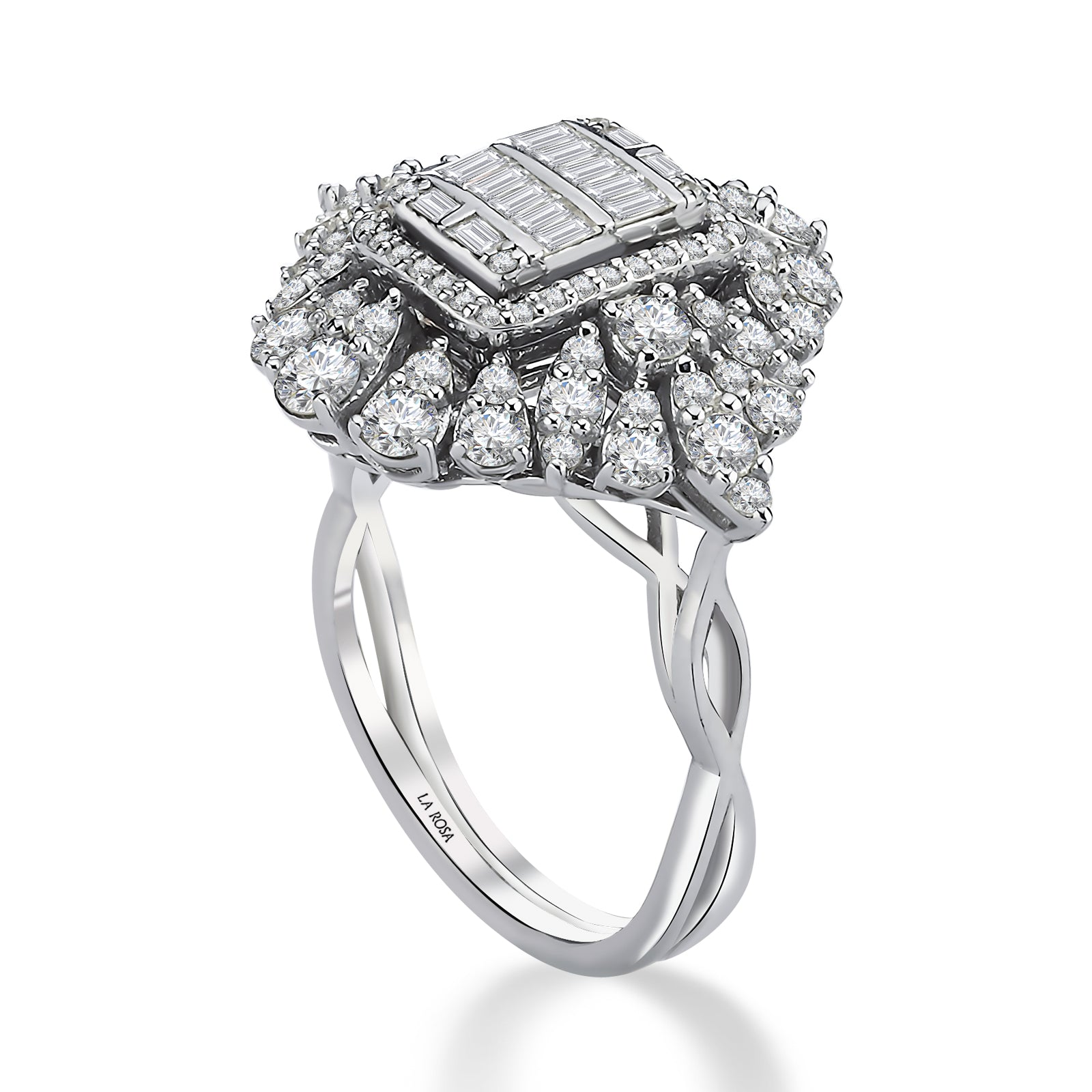 Inel MD27301 din aur alb 14k forma floare cu diamante baguette - Bijuterii LA ROSA