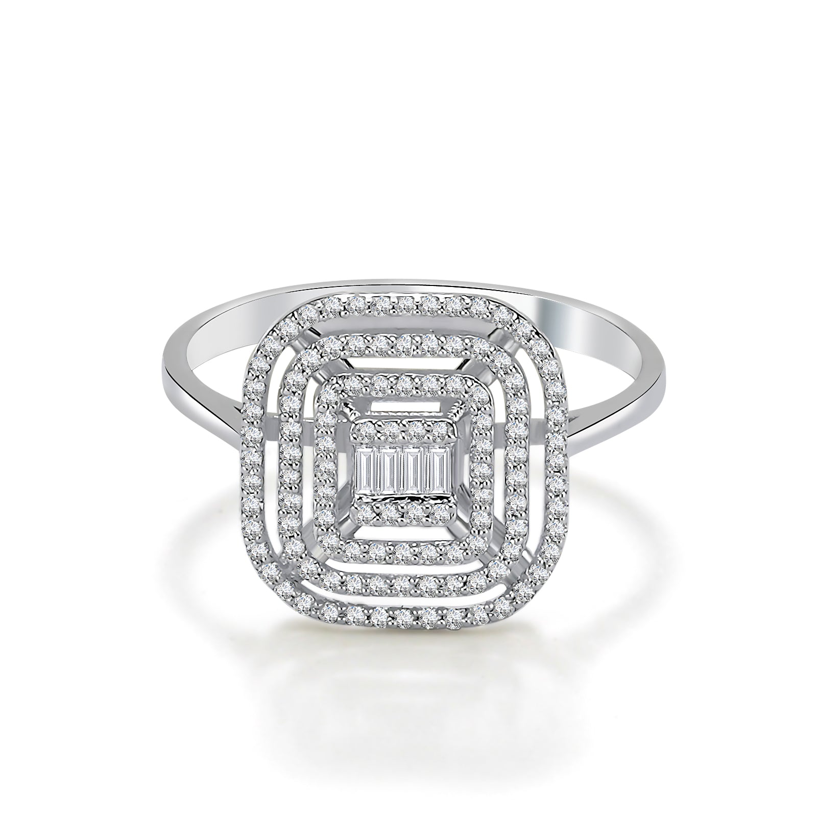 Inel MD27675 triplu mount din aur alb 14k cu diamante - Bijuterii LA ROSA