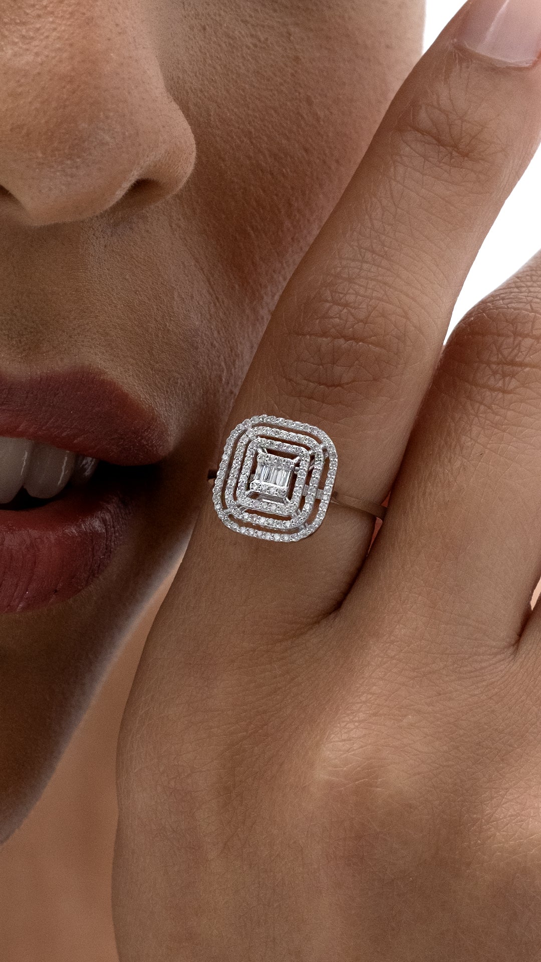 Inel MD27675 triplu mount din aur alb 14k cu diamante - Bijuterii LA ROSA