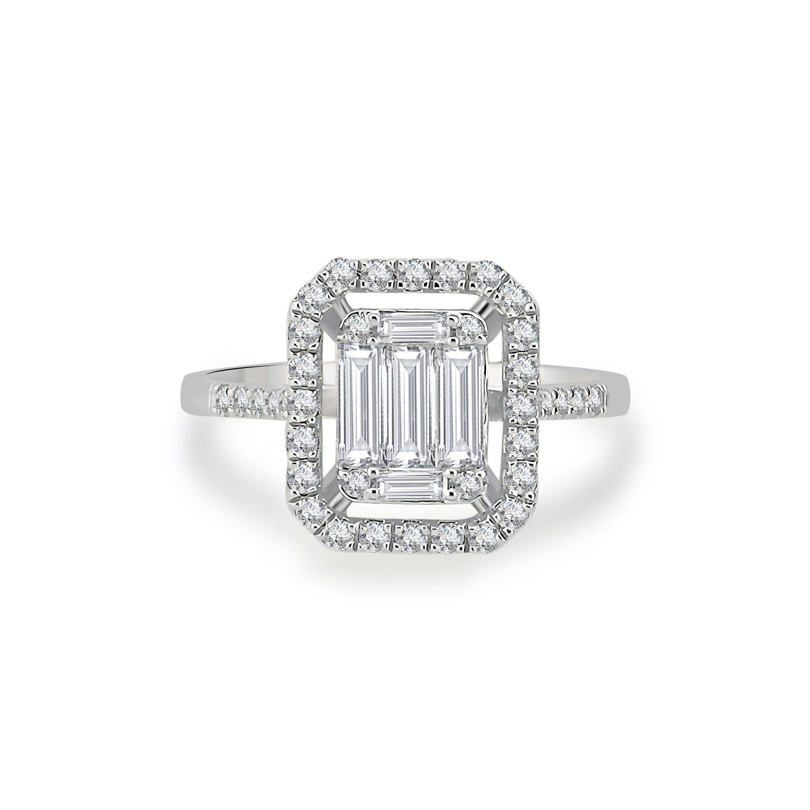 Inel MD28590 din aur alb 14k forma dreptunghi cu diamante baguette - Bijuterii LA ROSA