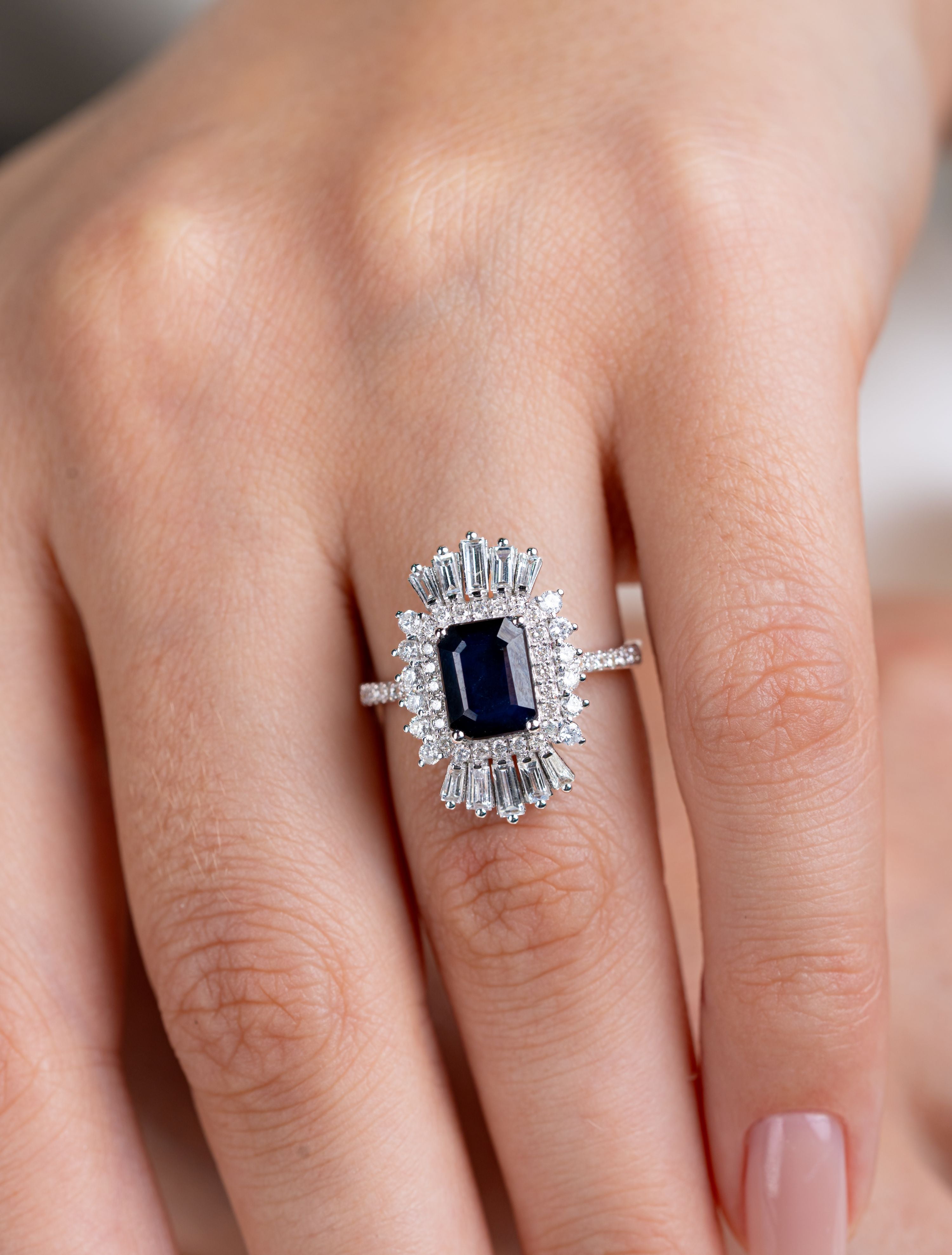 Inel MD29438 din aur alb 14k cu safir 2.08ct si diamante naturale 0.40ct si 0.45ct