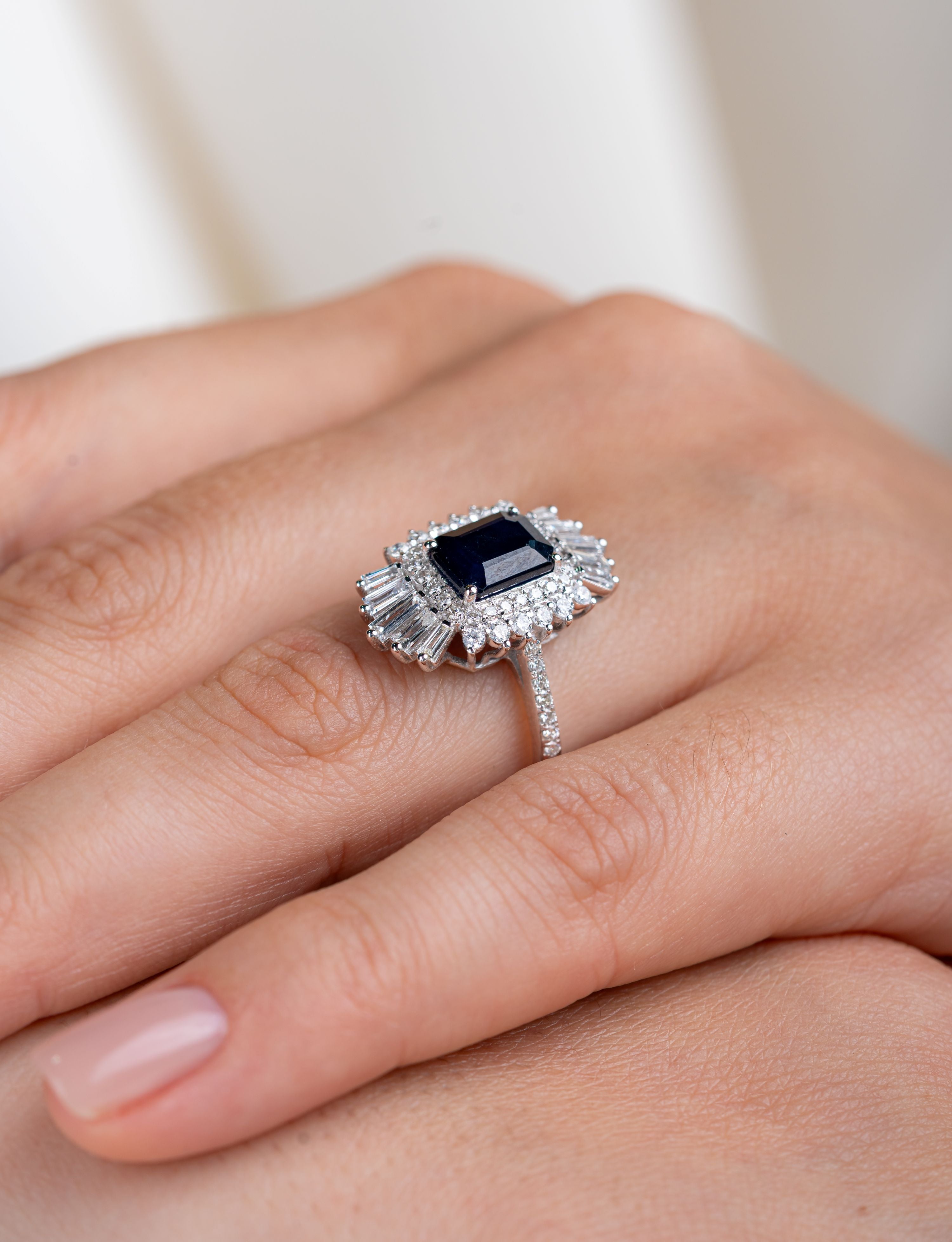 Inel MD29438 din aur alb 14k cu safir 2.08ct si diamante naturale 0.40ct si 0.45ct