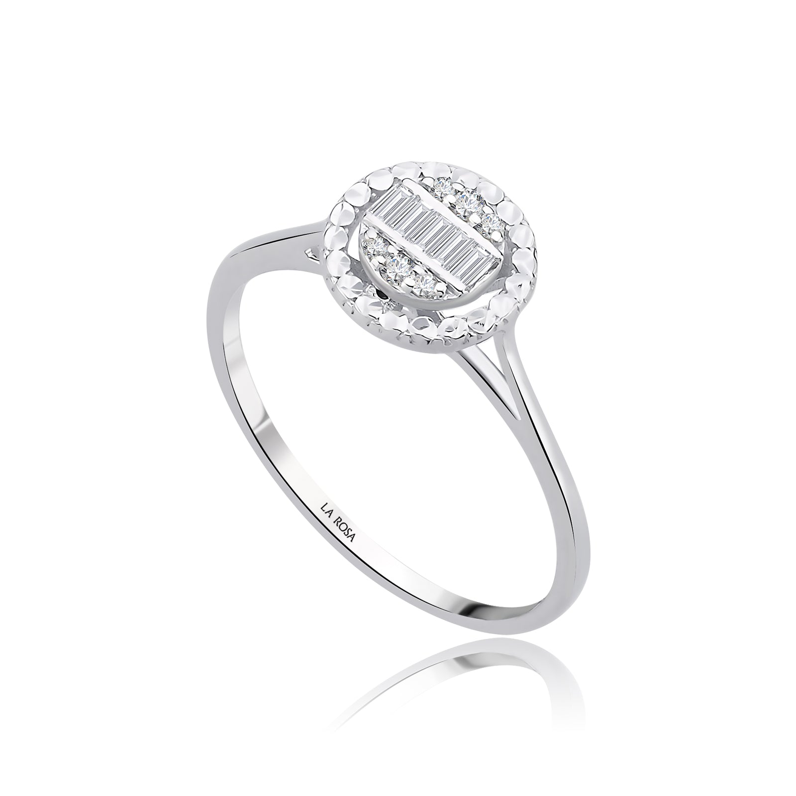 Inel MD32680 din aur alb 14k forma rotunda cu diamante baguette - Bijuterii LA ROSA