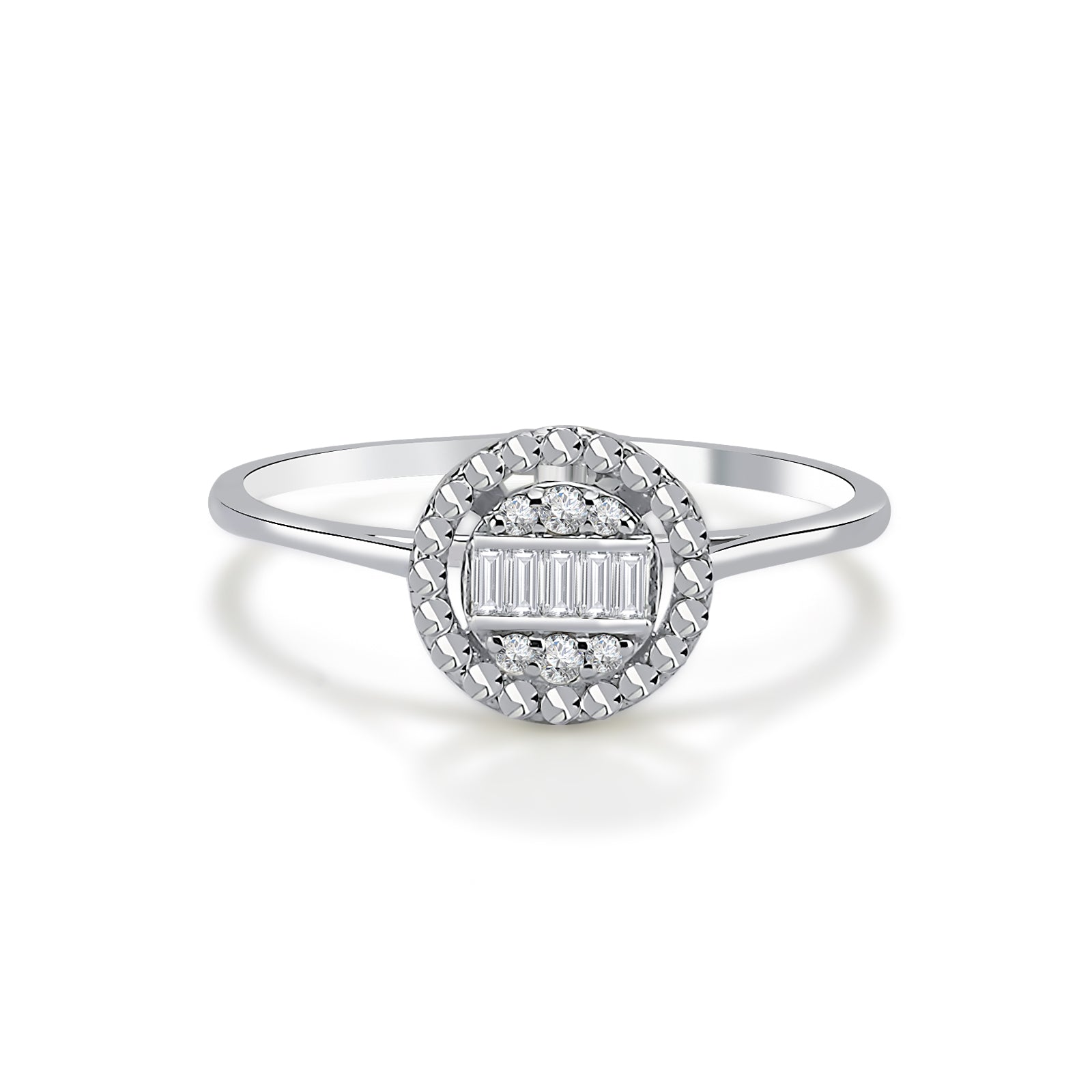 Inel MD32680 din aur alb 14k forma rotunda cu diamante baguette - Bijuterii LA ROSA