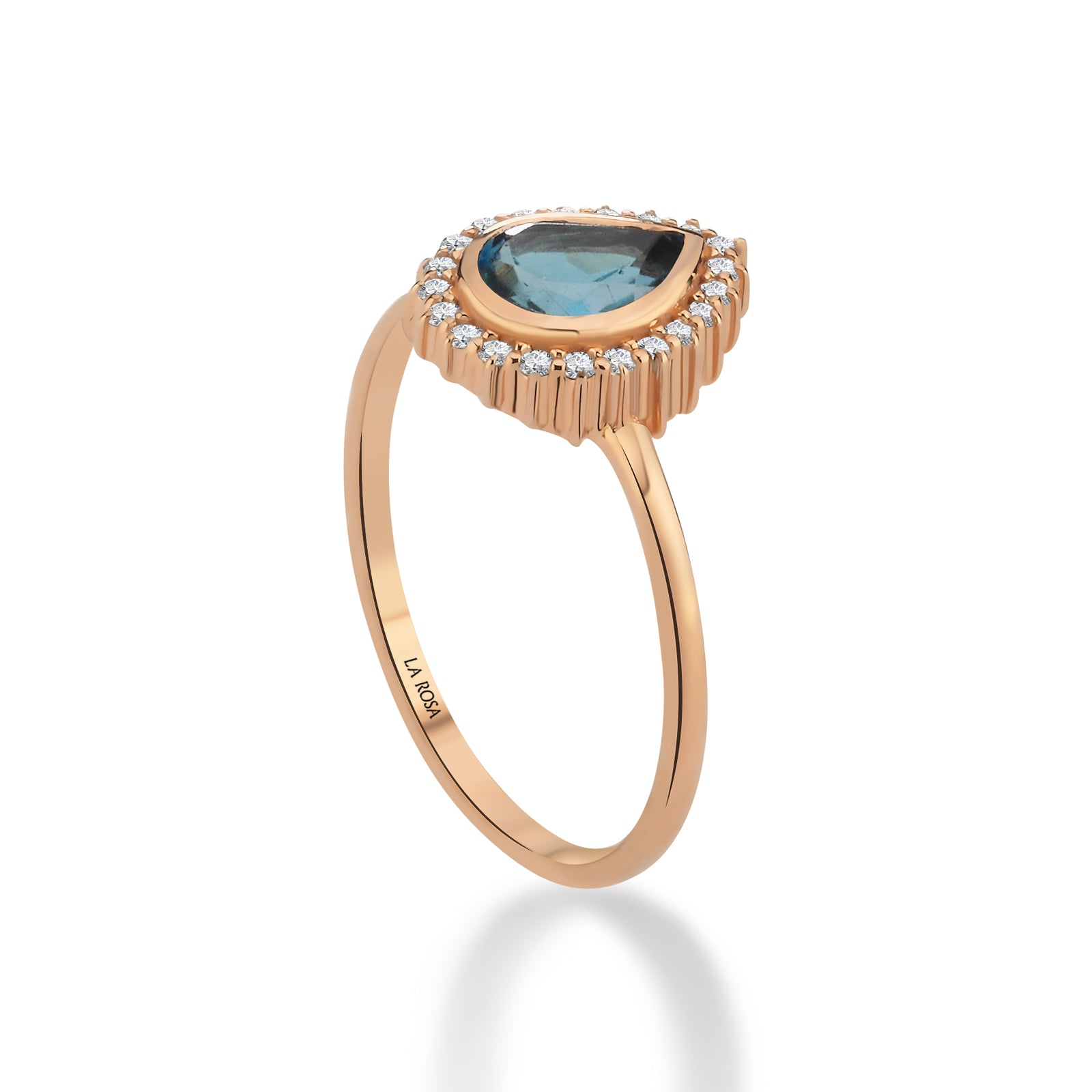 Inel MD34400 din aur roz 14k cu topaz forma lacrima si diamante - Bijuterii LA ROSA