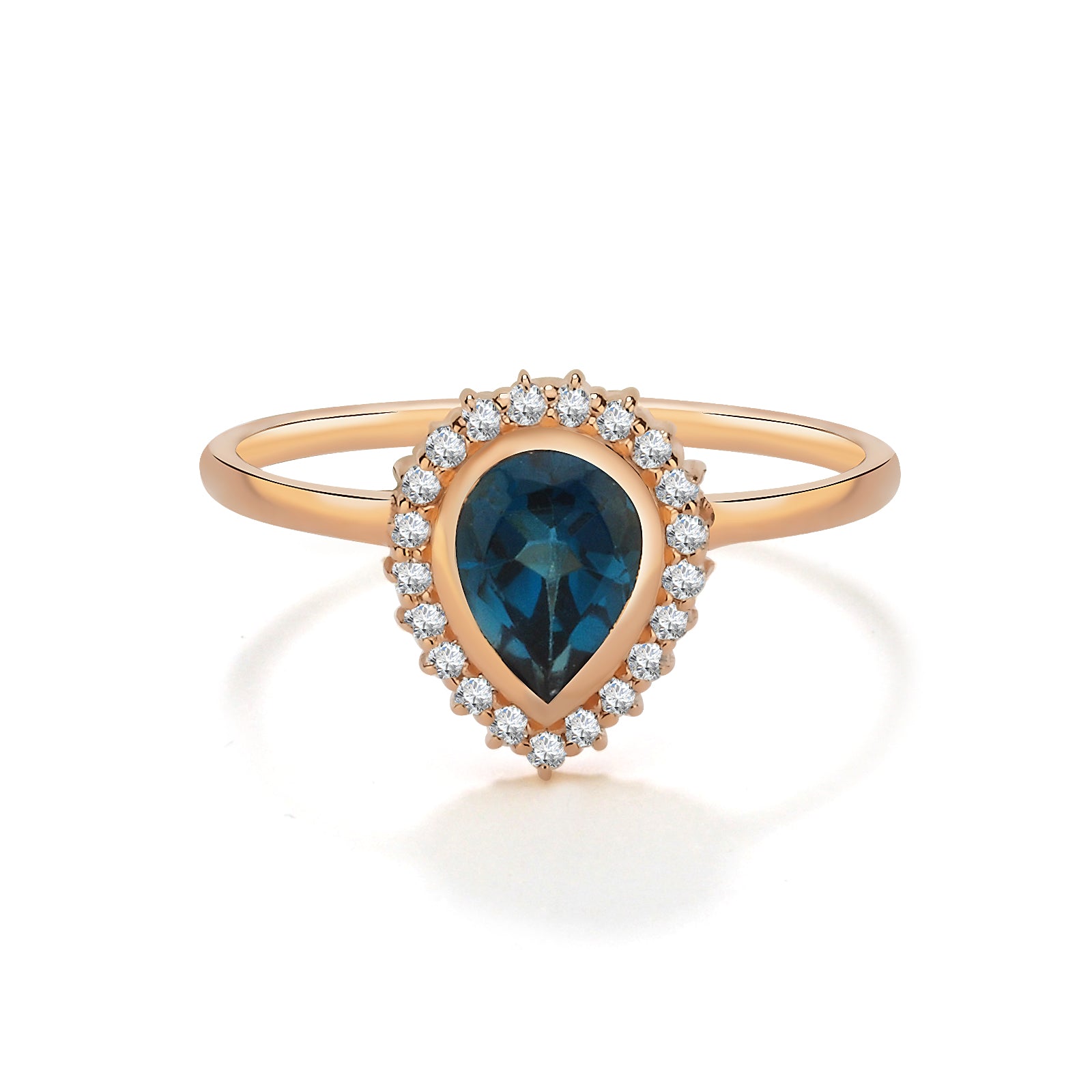 Inel MD34400 din aur roz 14k cu topaz forma lacrima si diamante - Bijuterii LA ROSA