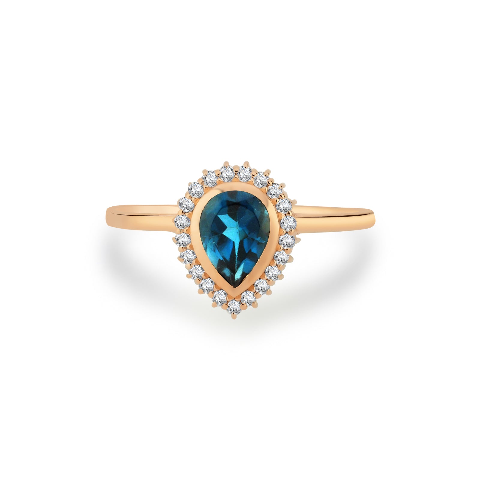 Inel MD34400 din aur roz 14k cu topaz forma lacrima si diamante - Bijuterii LA ROSA