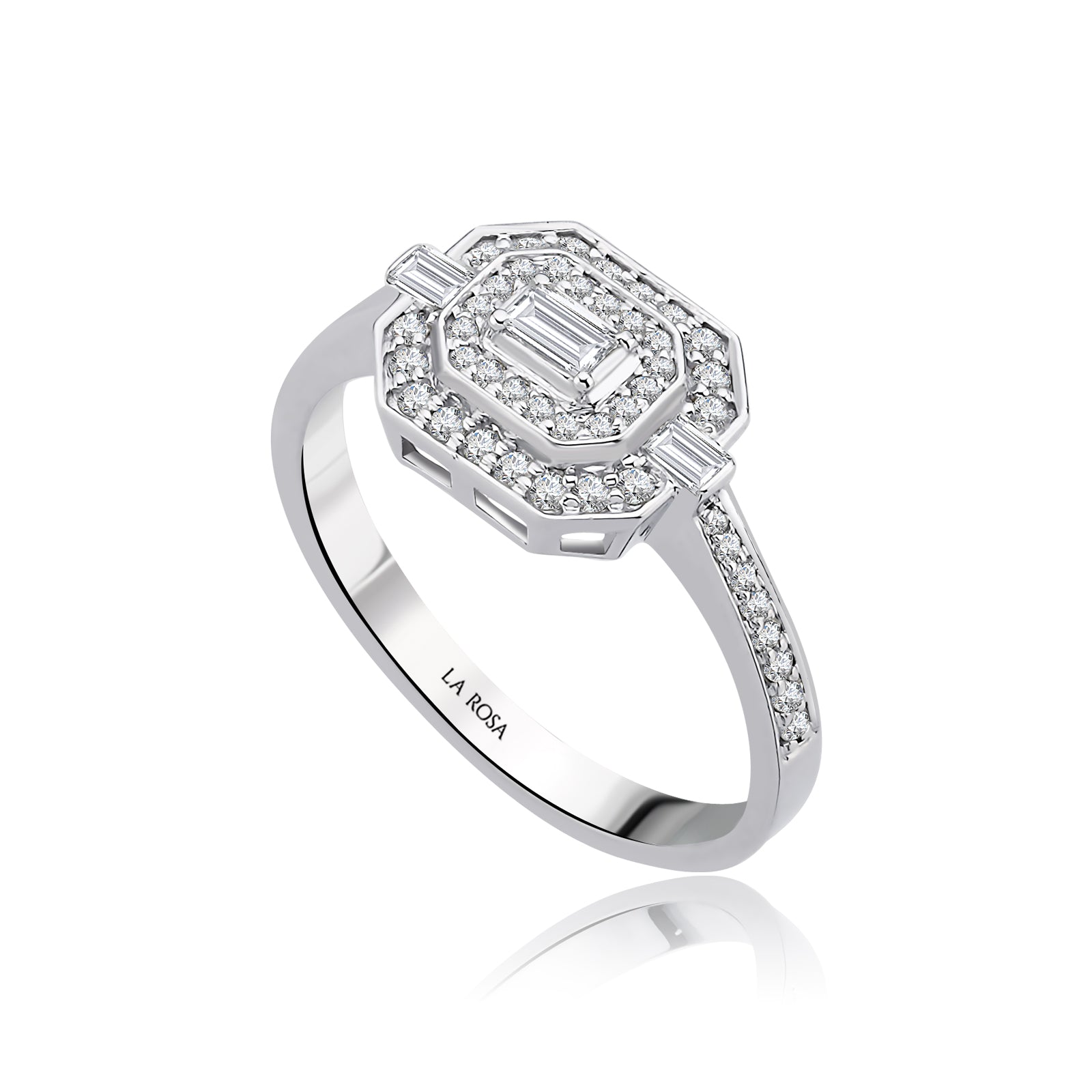 Inel MD44402 din aur alb 14k forma semidreptunghi cu diamante - Bijuterii LA ROSA