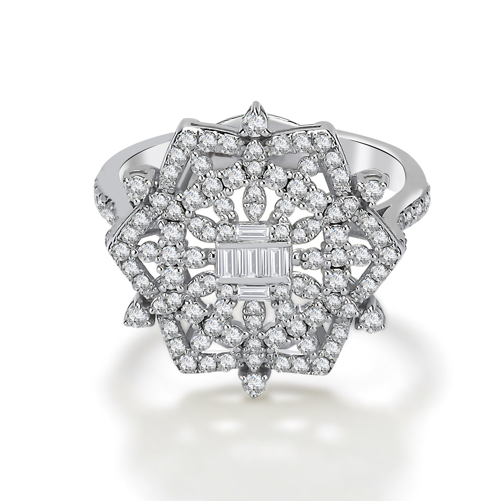 Inel MD44660 din aur alb 14k forma hexagon cu diamante - Bijuterii LA ROSA