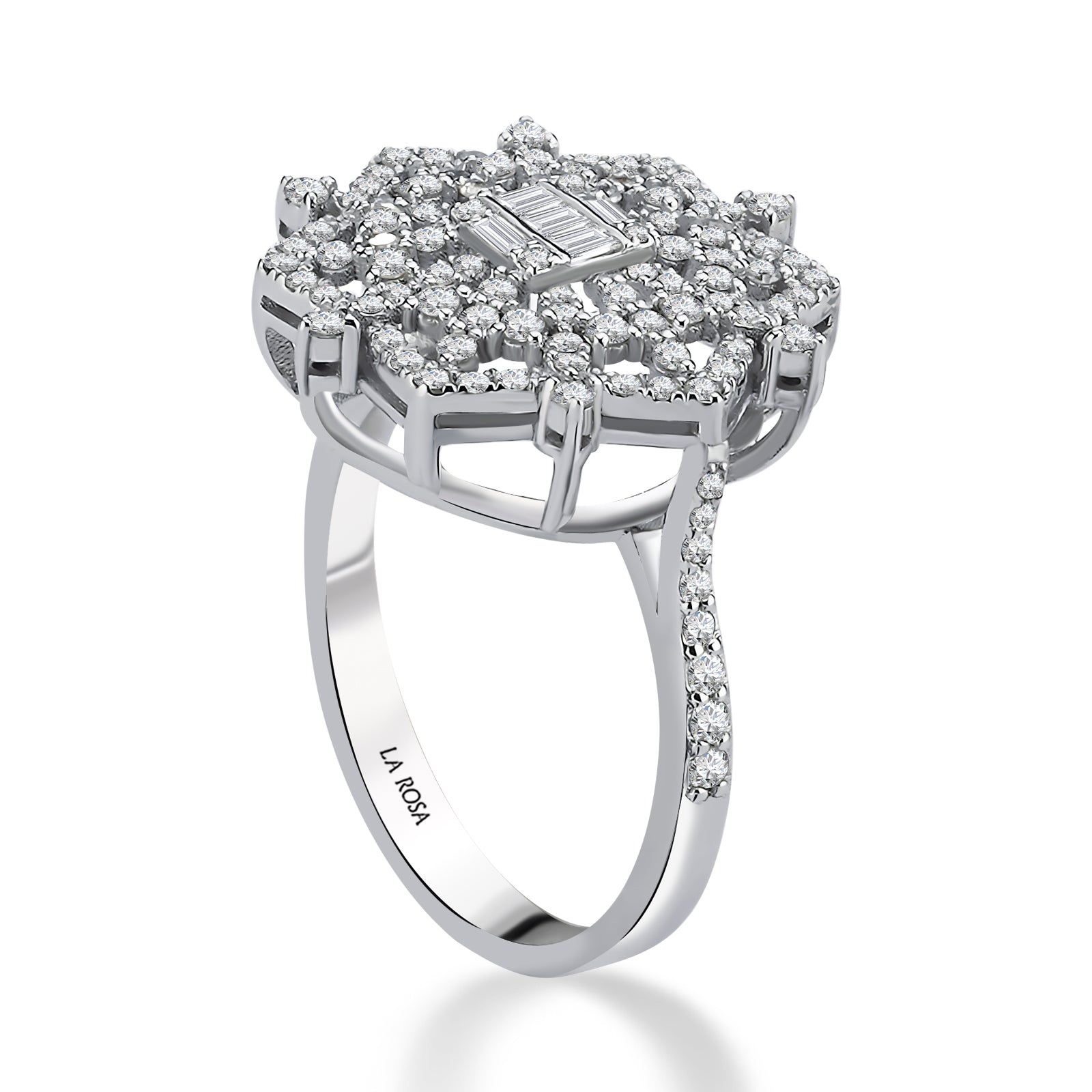 Inel MD44660 din aur alb 14k forma hexagon cu diamante - Bijuterii LA ROSA