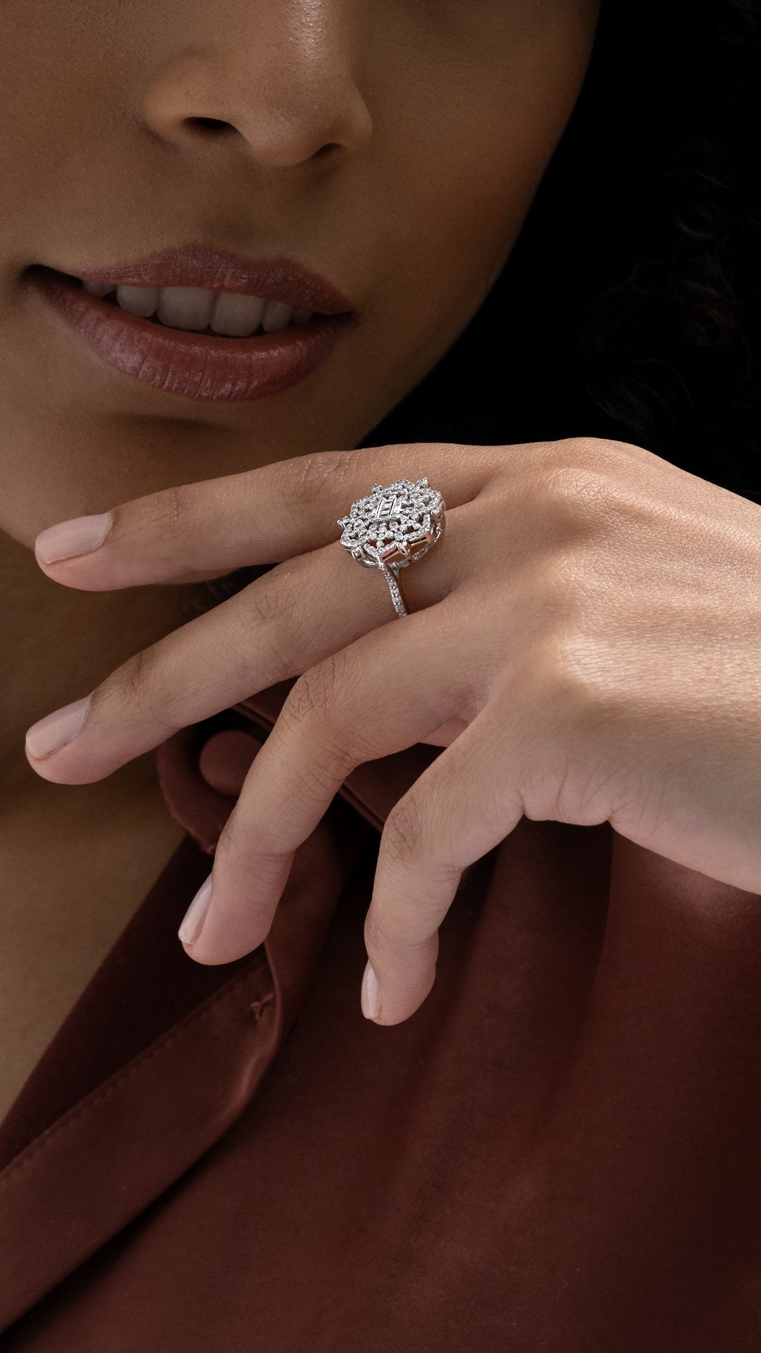 Inel MD44660 din aur alb 14k forma hexagon cu diamante - Bijuterii LA ROSA