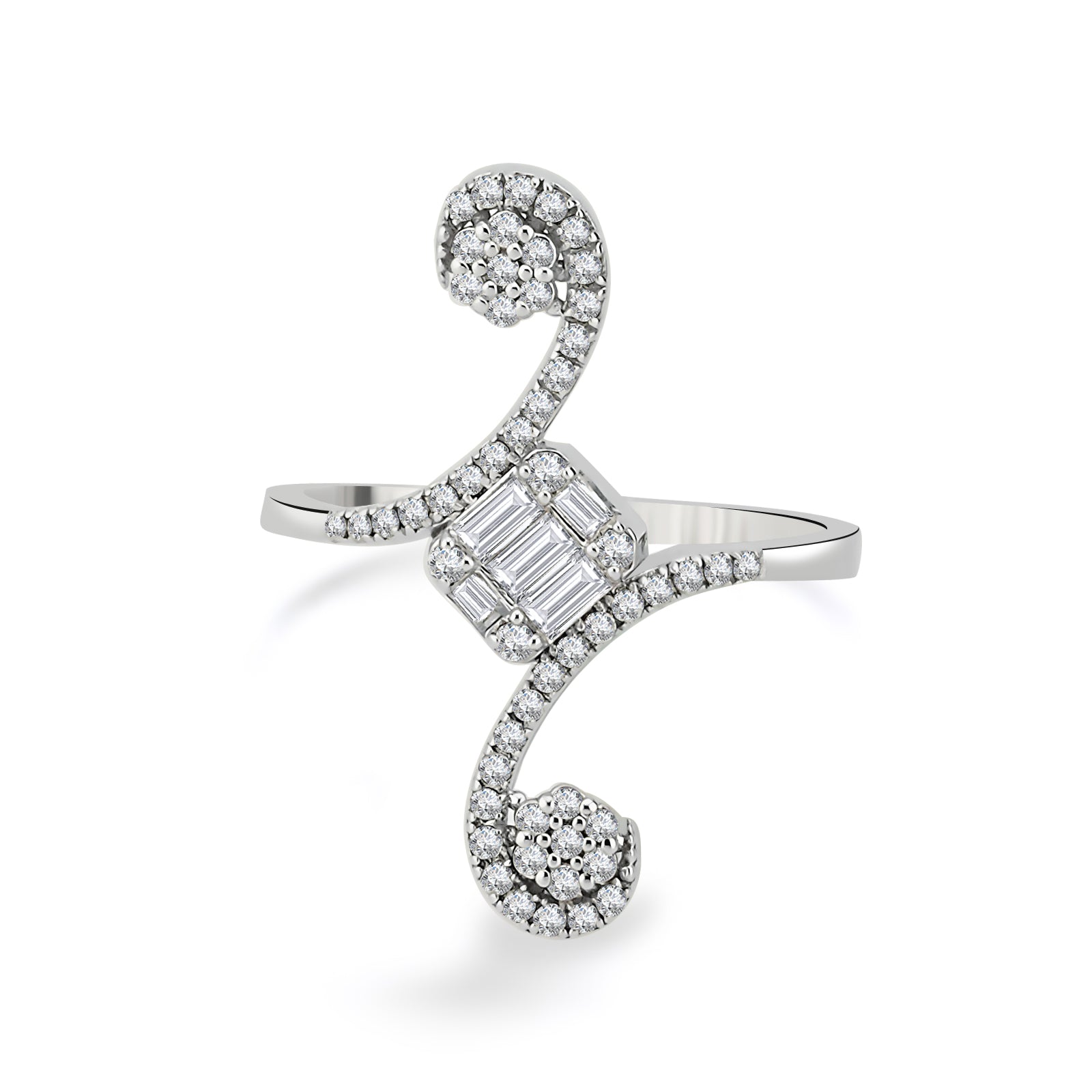 Inel MD45022 forma ondulata din aur alb 14k cu diamante - Bijuterii LA ROSA