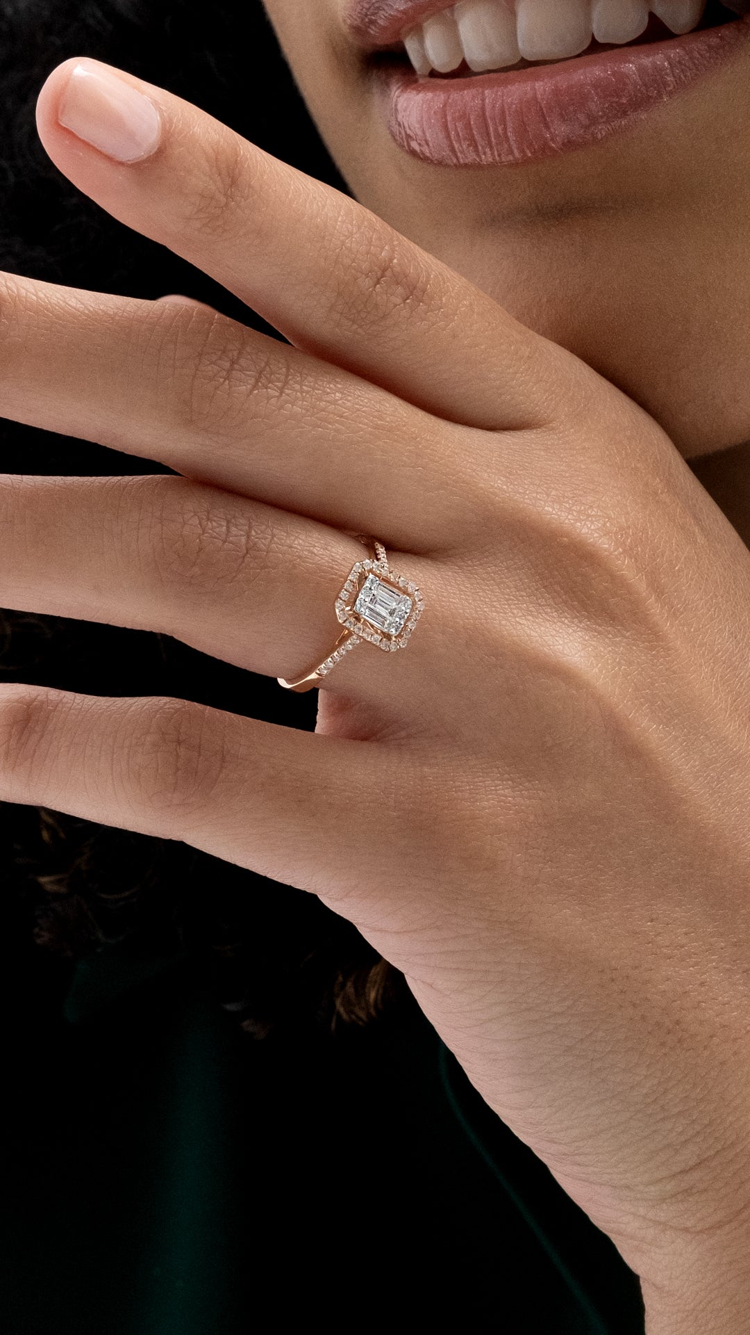 Inel MD45958 din aur roz 14k forma dreptunghi cu diamante - Bijuterii LA ROSA