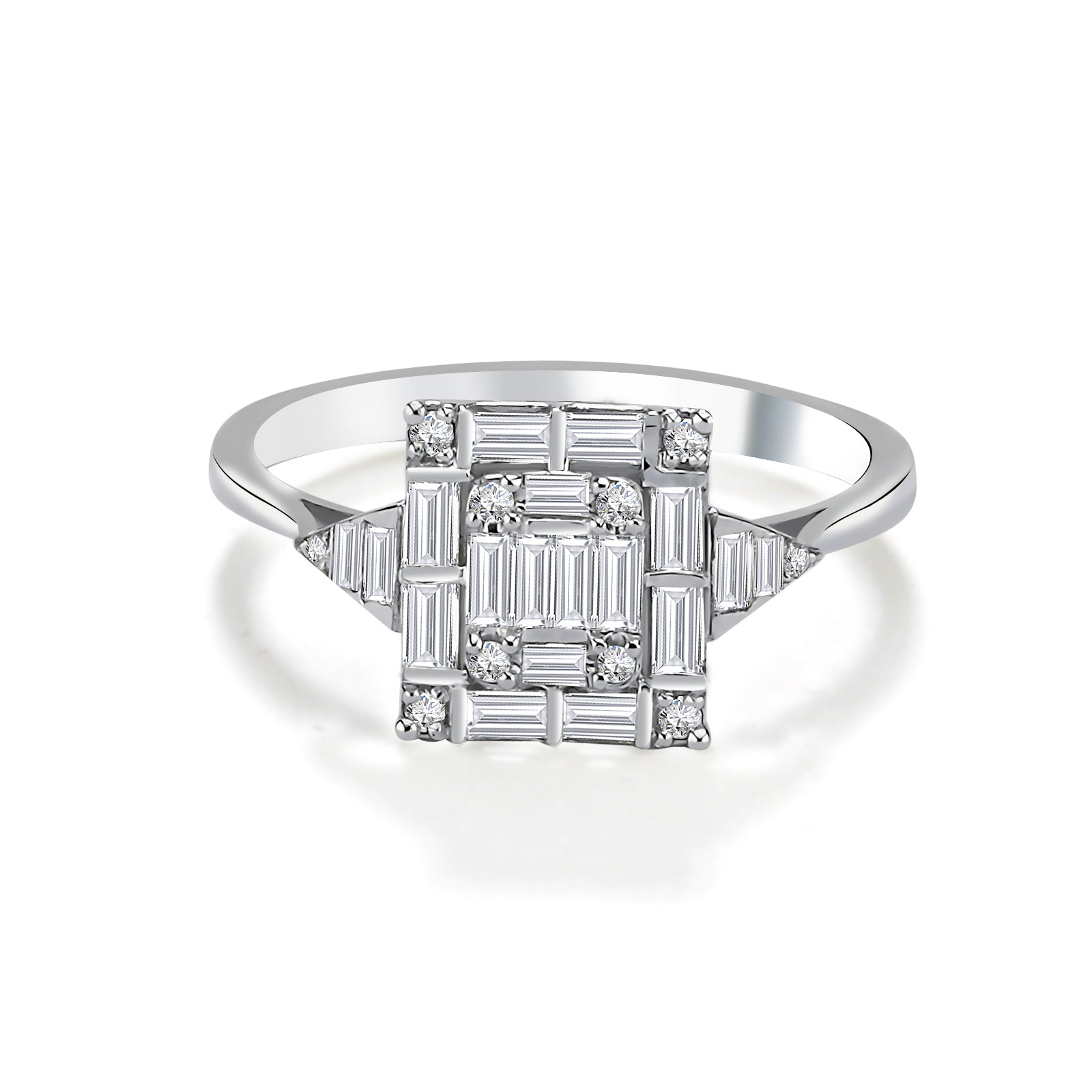Inel MD46003 din aur alb 14k forma patrata cu diamante baguette - Bijuterii LA ROSA