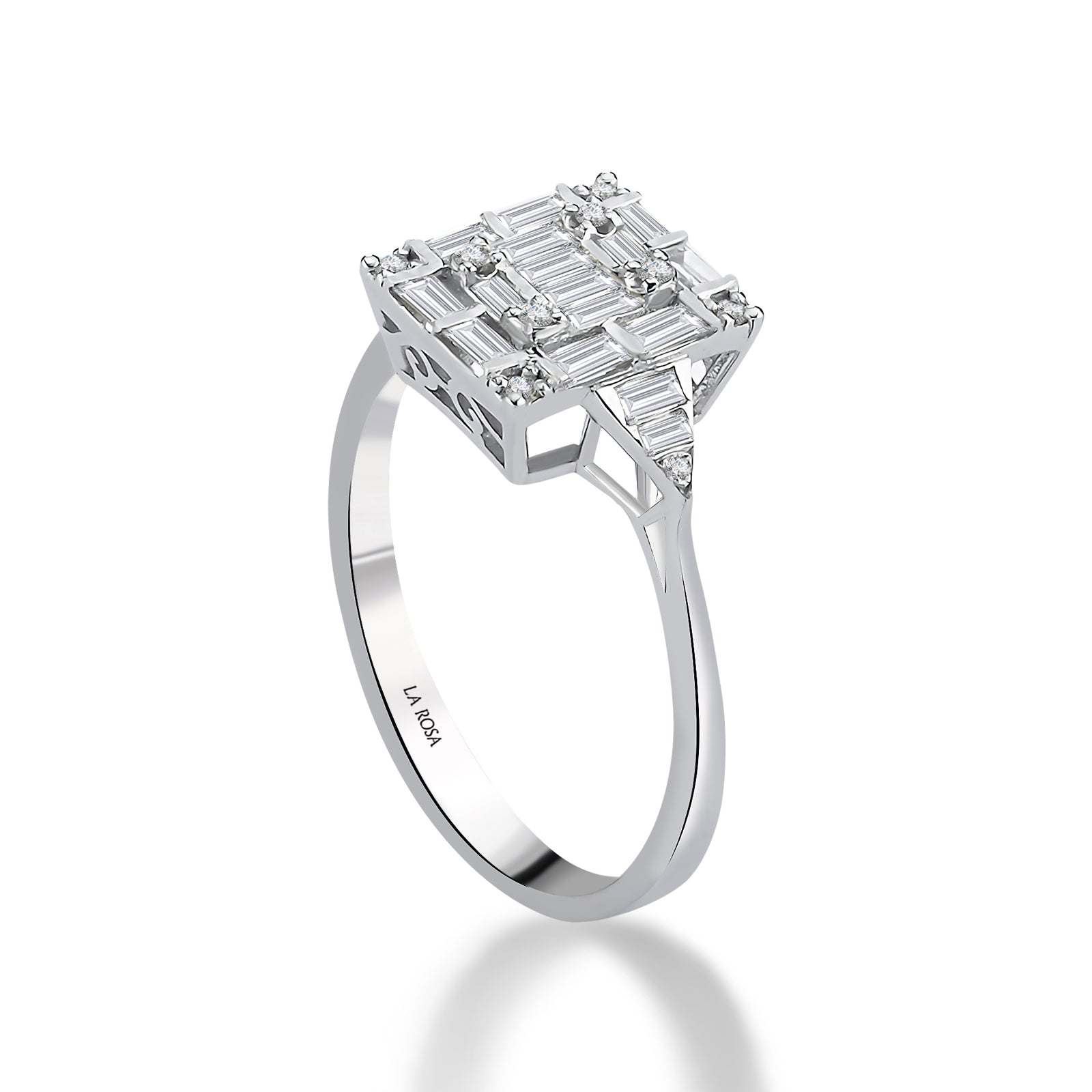Inel MD46003 din aur alb 14k forma patrata cu diamante baguette - Bijuterii LA ROSA