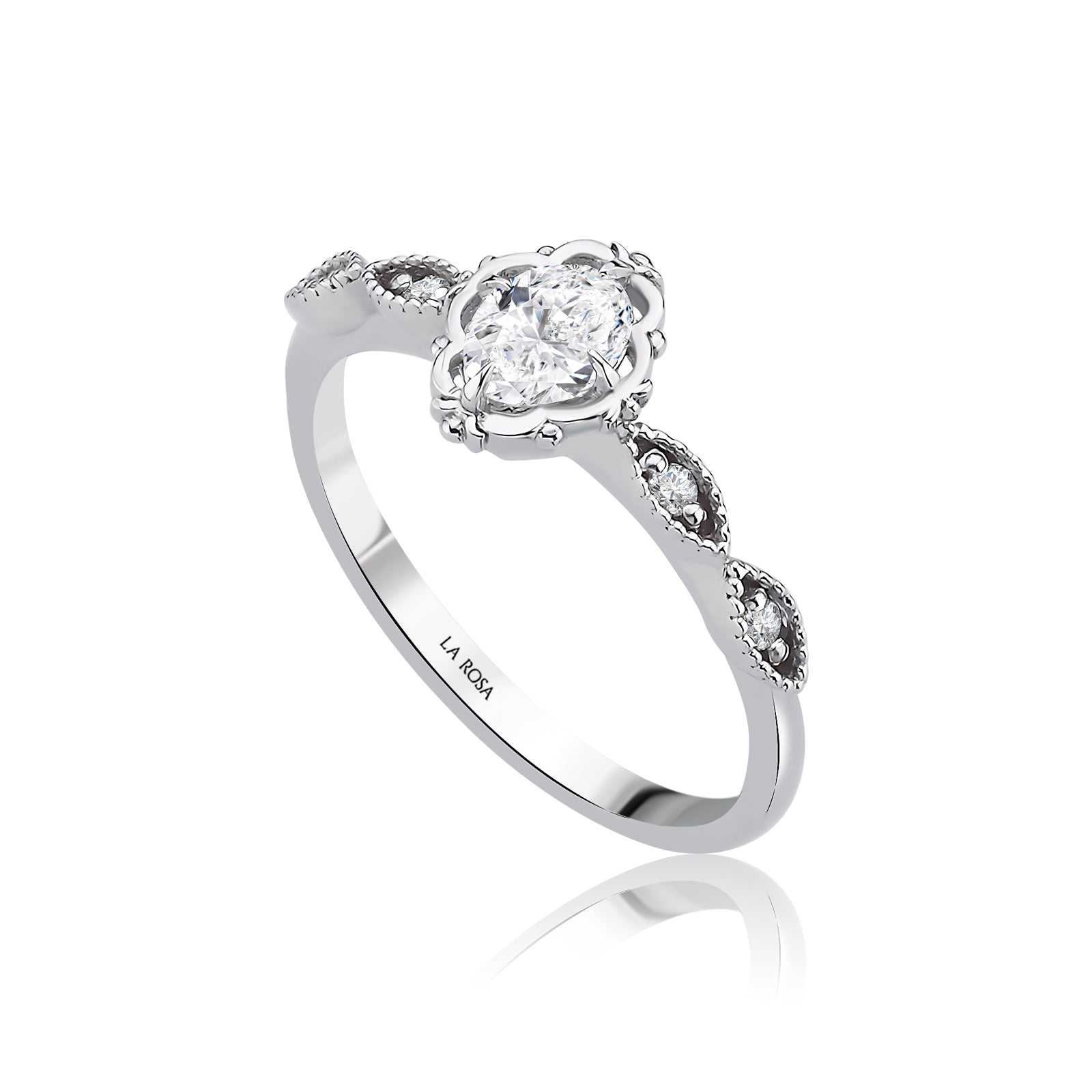 Inel MD50617 din aur alb 14k cu diamant oval - Bijuterii LA ROSA