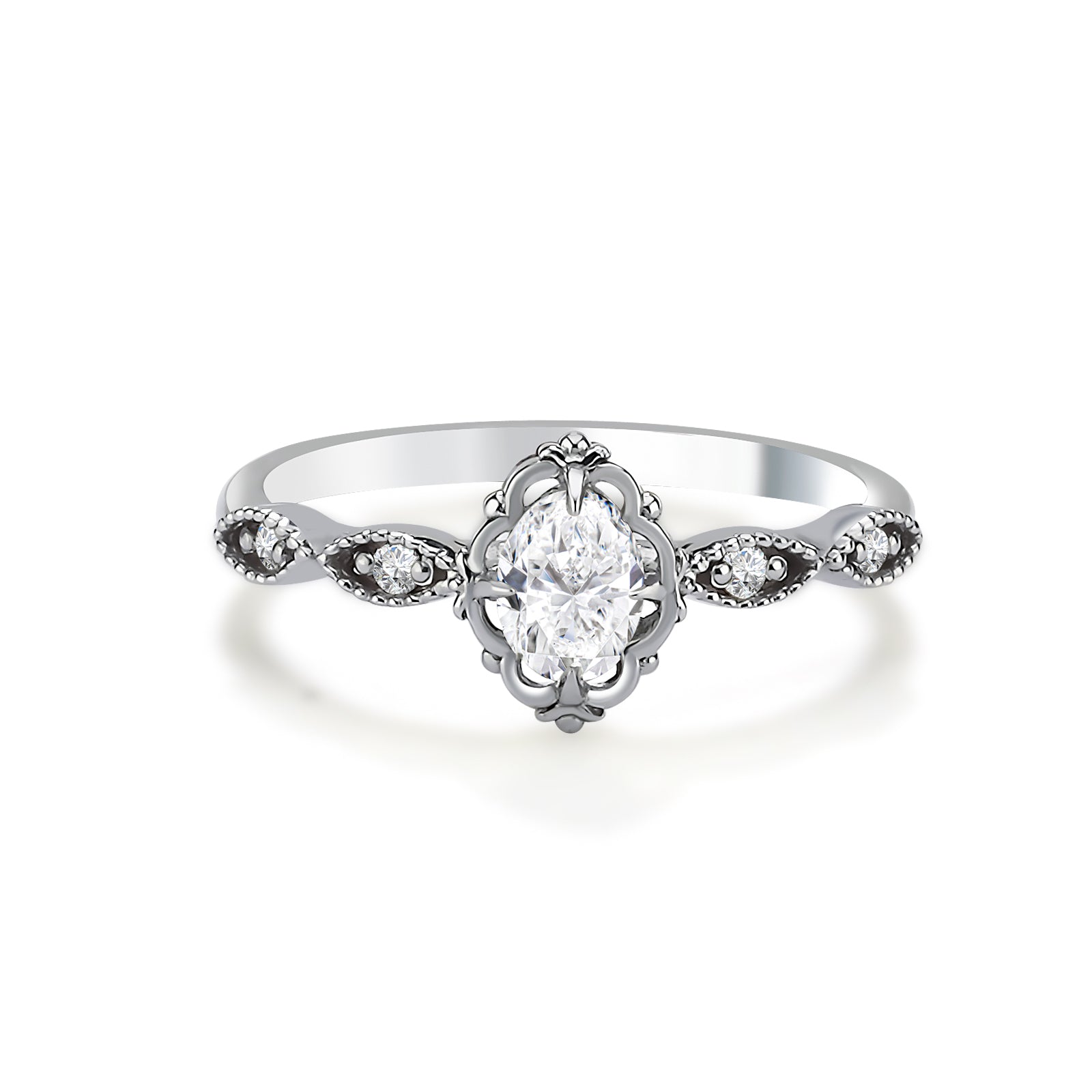 Inel MD50617 din aur alb 14k cu diamant oval - Bijuterii LA ROSA