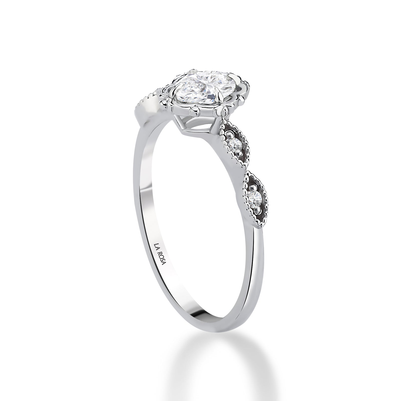 Inel MD50617 din aur alb 14k cu diamant oval - Bijuterii LA ROSA