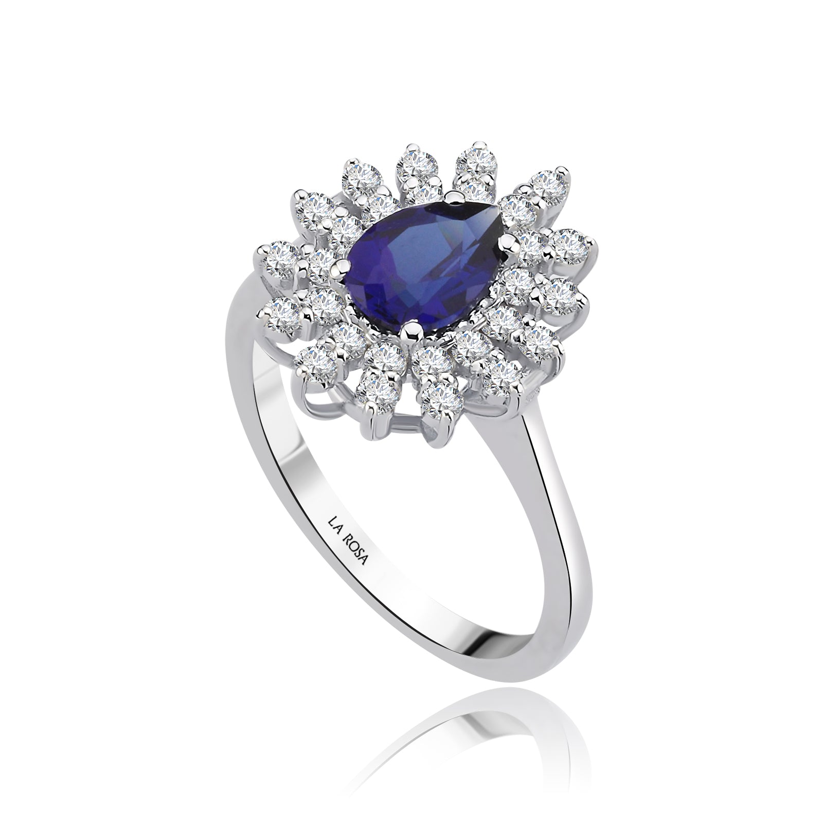 Inel MD52424 din aur alb 14k cu safir forma para si diamante - Bijuterii LA ROSA