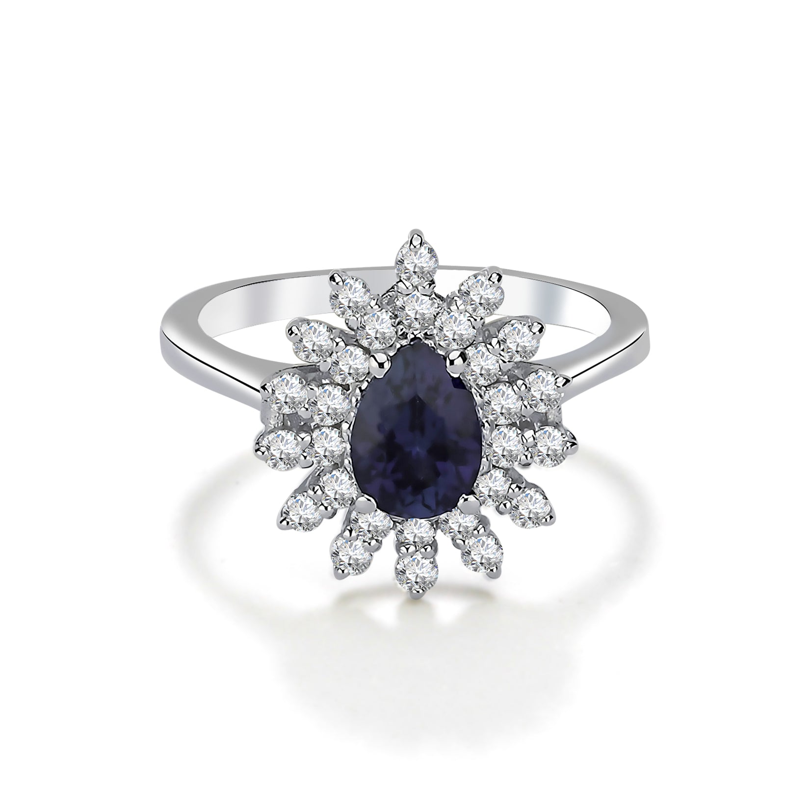 Inel MD52424 din aur alb 14k cu safir forma para si diamante - Bijuterii LA ROSA