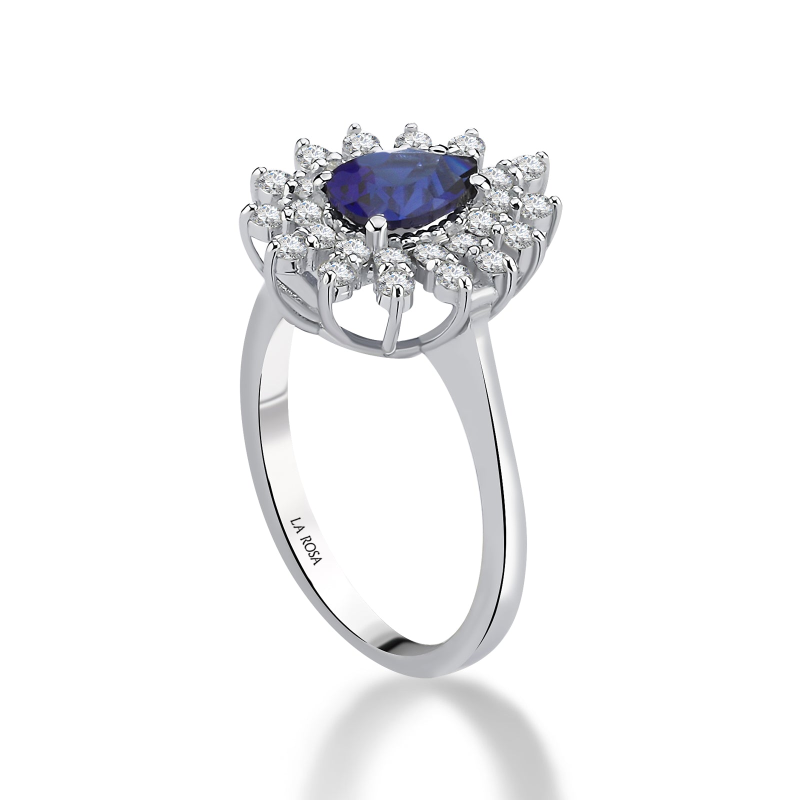 Inel MD52424 din aur alb 14k cu safir forma para si diamante - Bijuterii LA ROSA