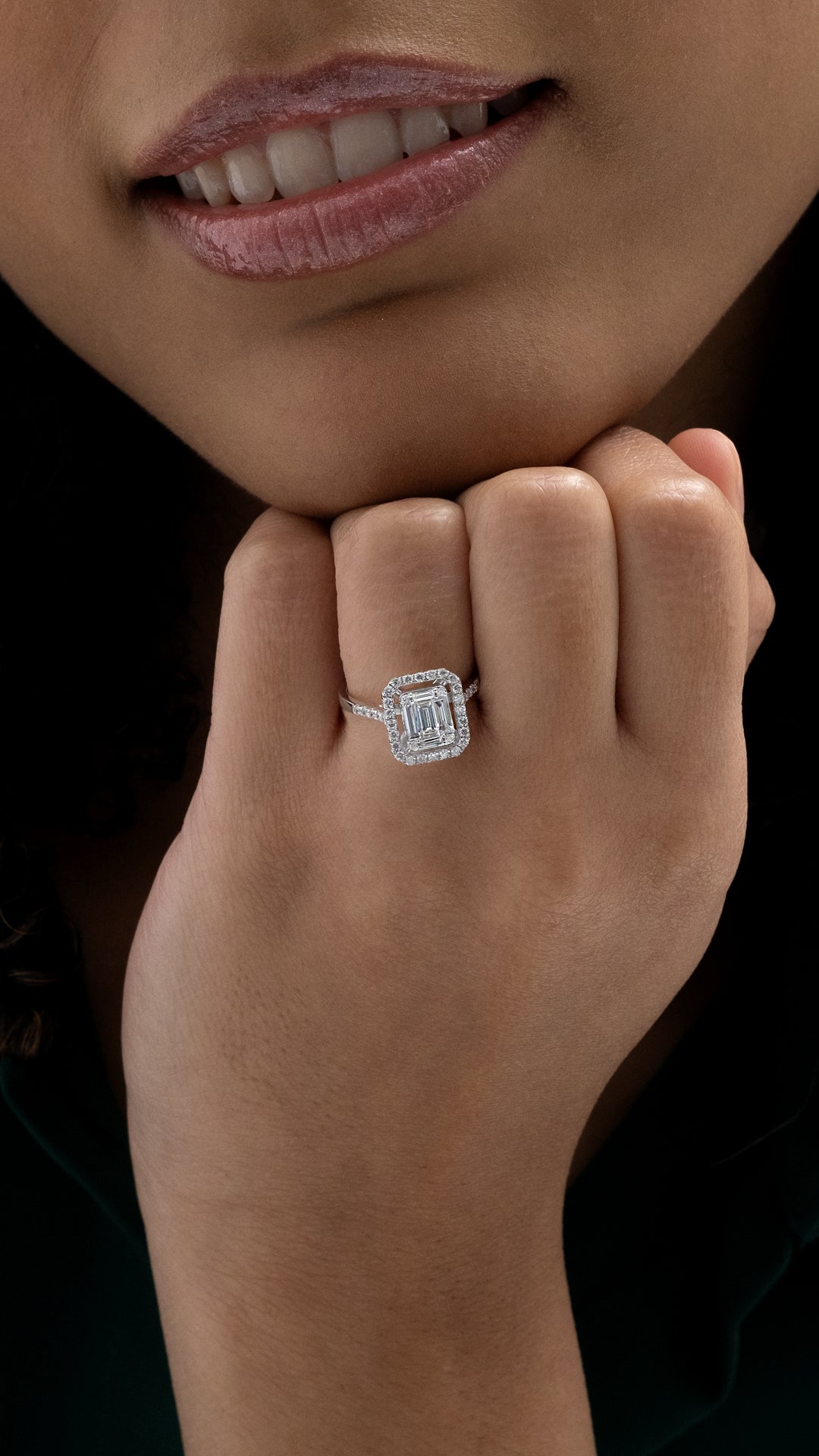 Inel MD52455 din aur alb 14k forma semidreptunghi cu diamante - Bijuterii LA ROSA