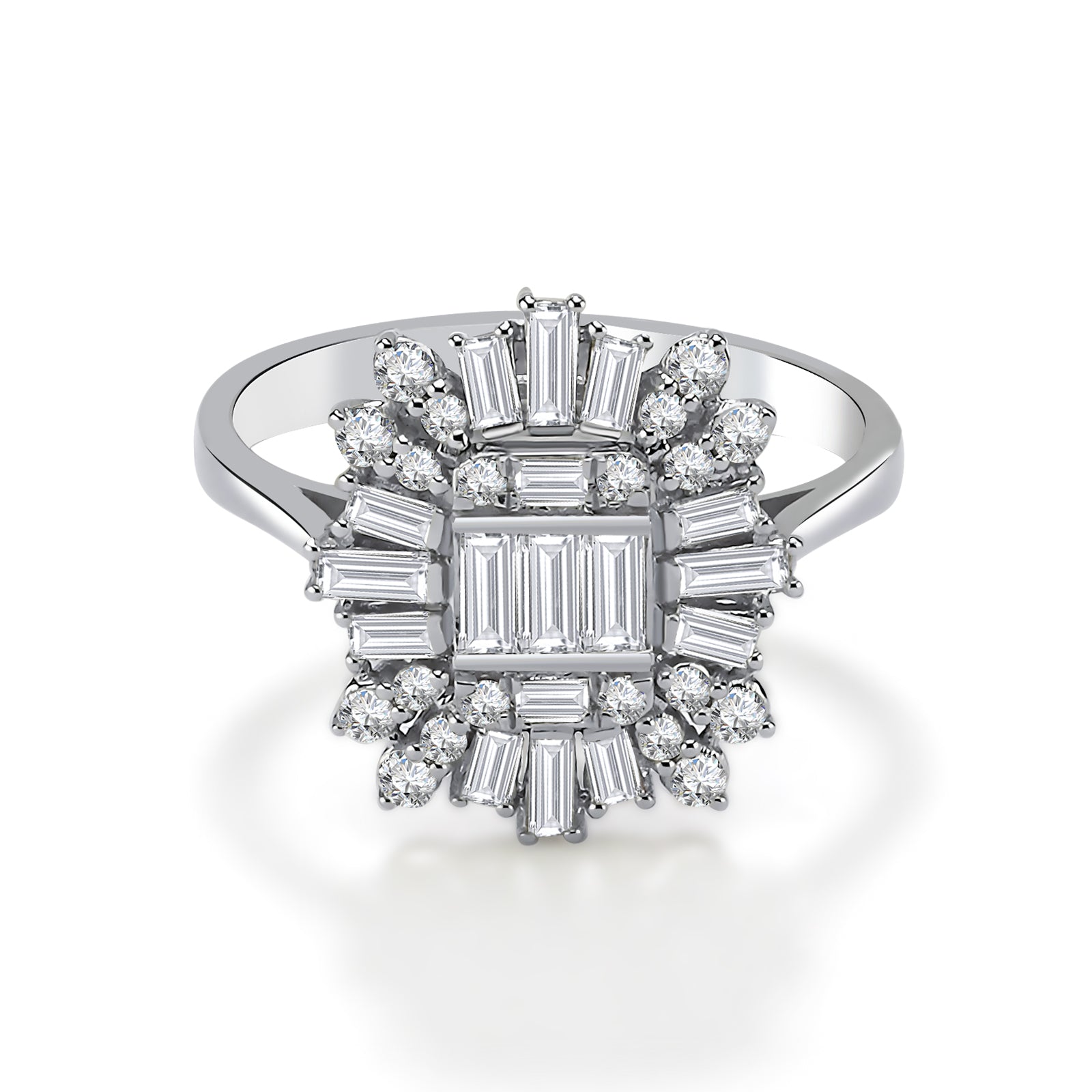 Inel MD53573 din aur alb 14k cu diamante baguette - Bijuterii LA ROSA