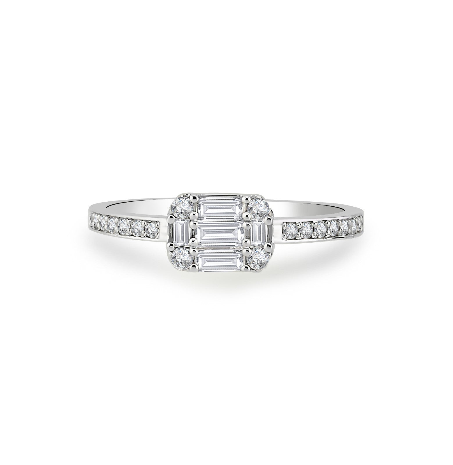 Inel MD53915 din aur alb 14k forma dreptunghi cu diamante baguette - Bijuterii LA ROSA