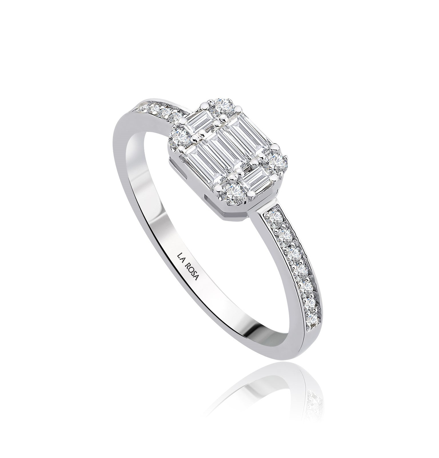 Inel MD53915 din aur alb 14k forma dreptunghi cu diamante baguette - Bijuterii LA ROSA