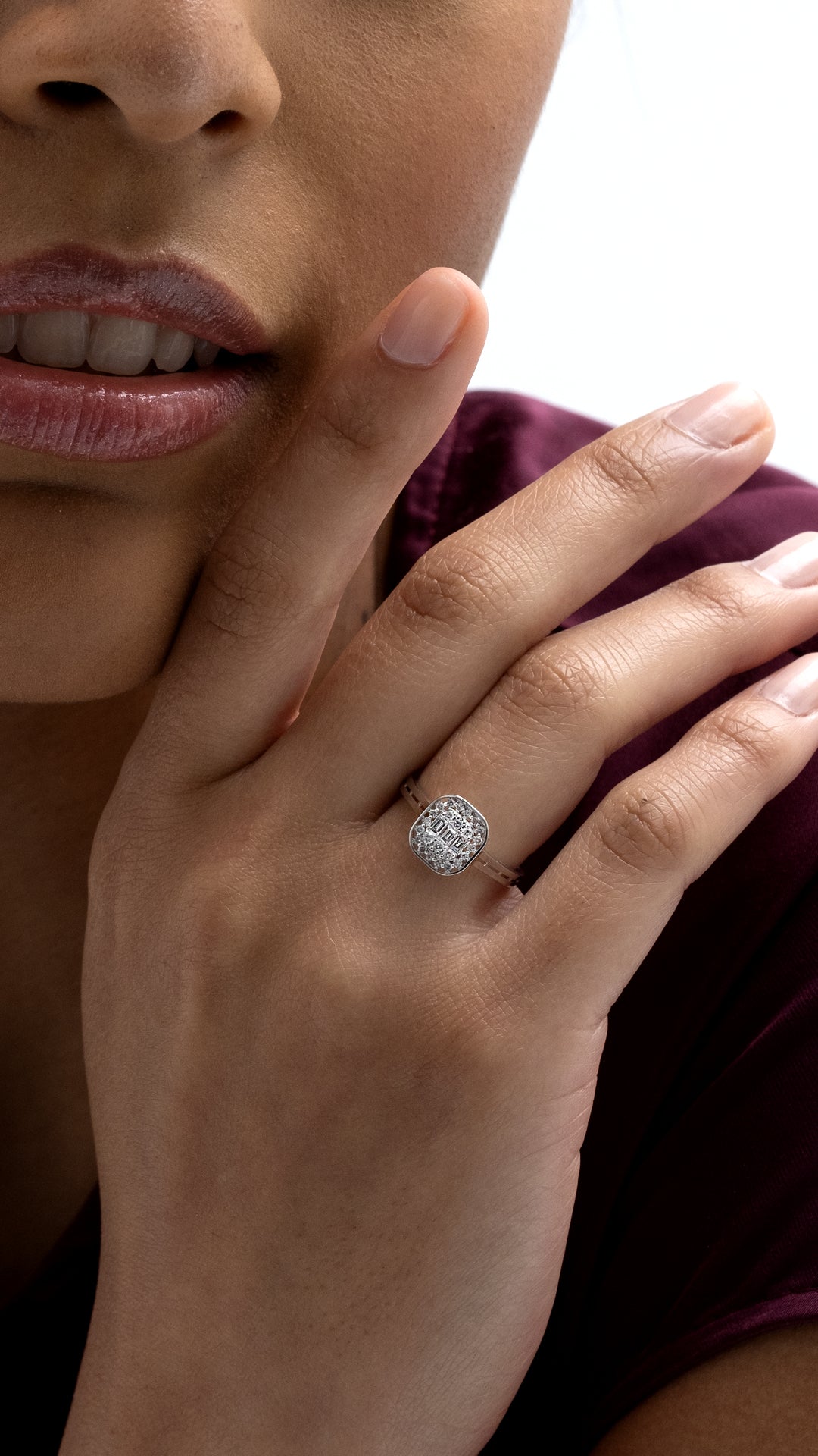 Inel MD54120 din aur alb 14k forma patrata cu diamante - Bijuterii LA ROSA