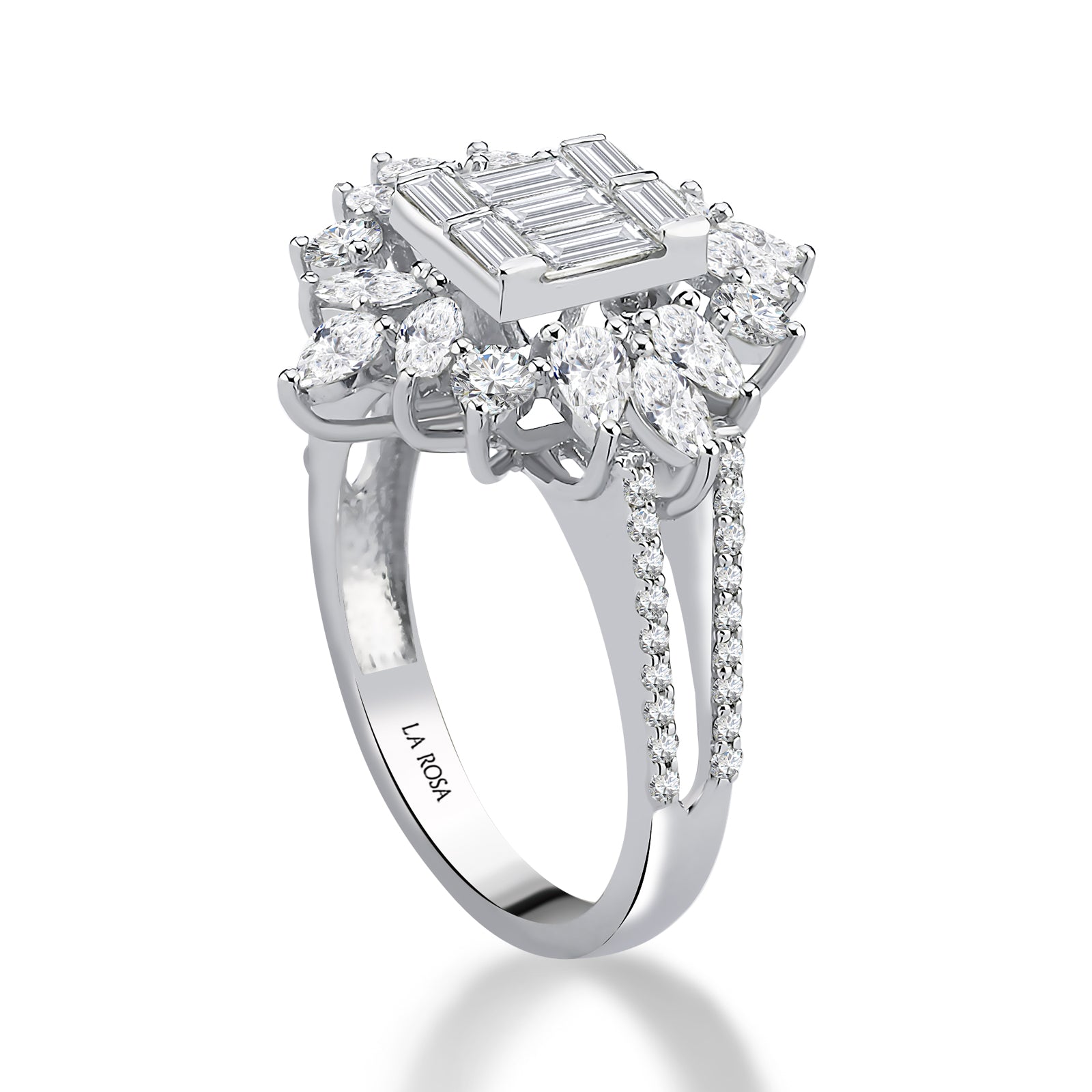 Inel MD54250 din aur alb 14k cu diamante marquise si baguette - Bijuterii LA ROSA